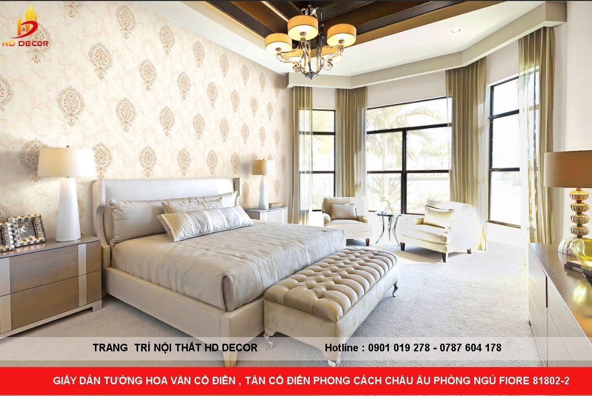 giấy dán tường hoa văn cổ điển phòng ngủ 