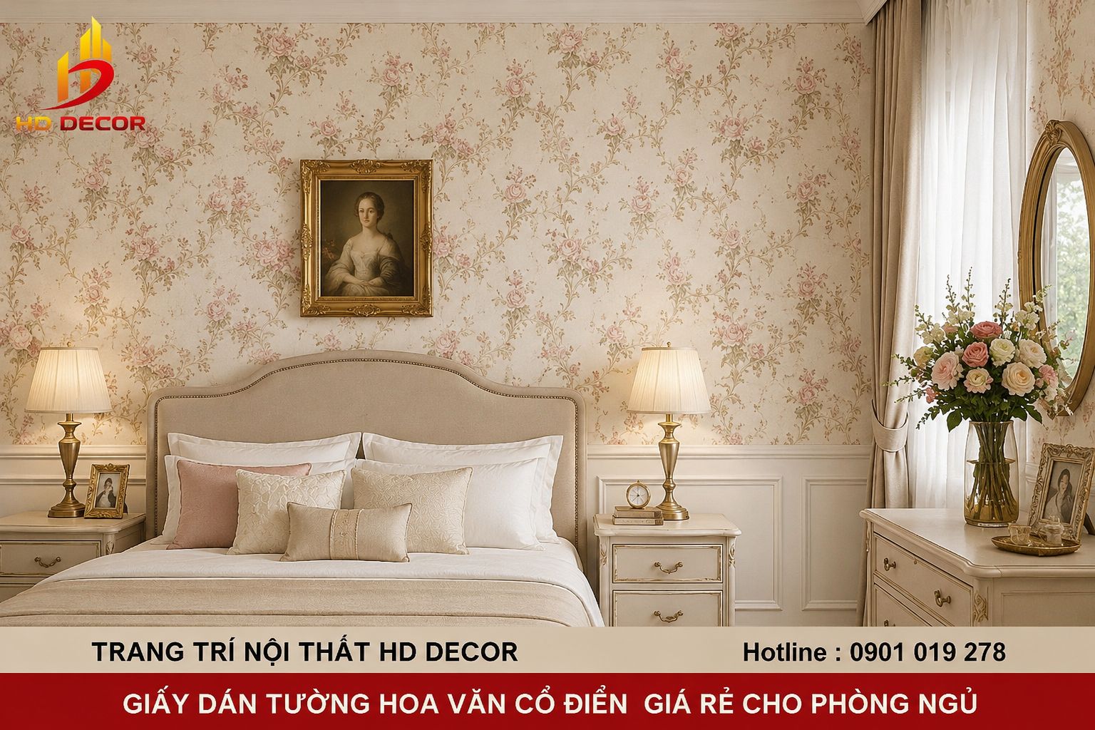 giấy dán tường hoa văn cổ điển phòng ngủ 