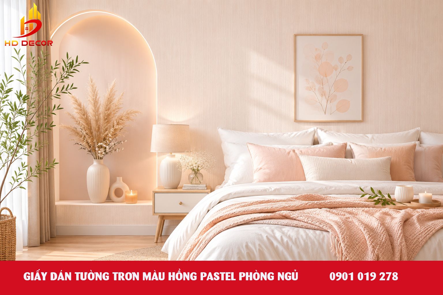 giấy dán tường trơn pastel phòng ngủ 