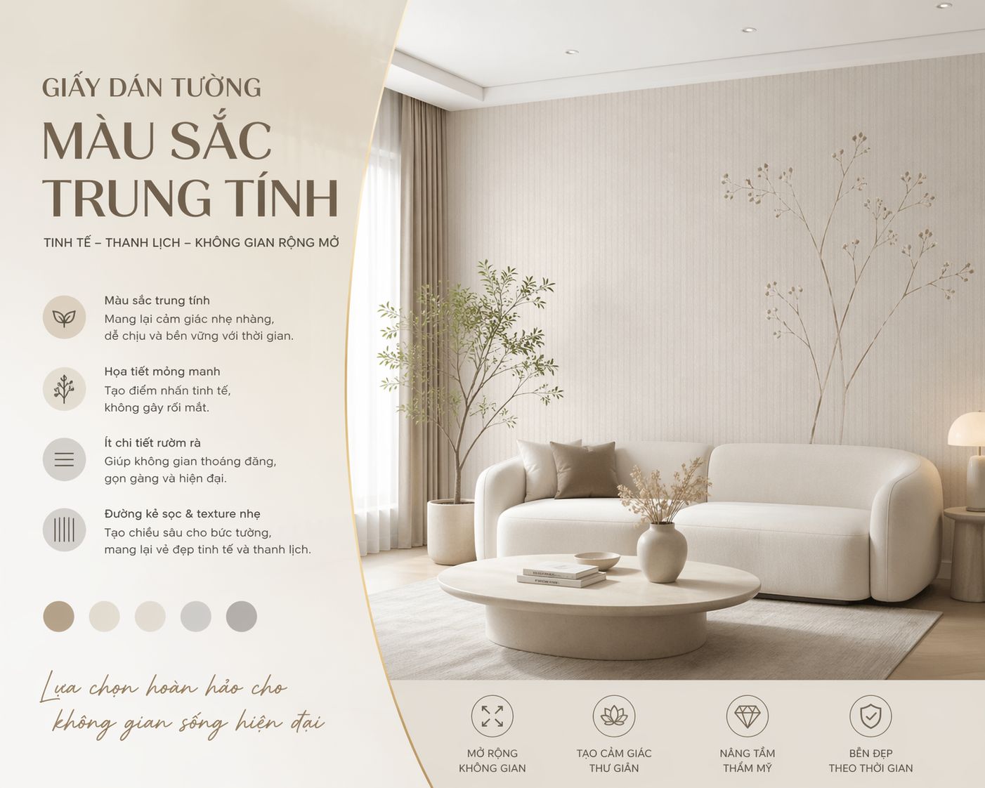 giấy dán tường màu sắc trung tính 