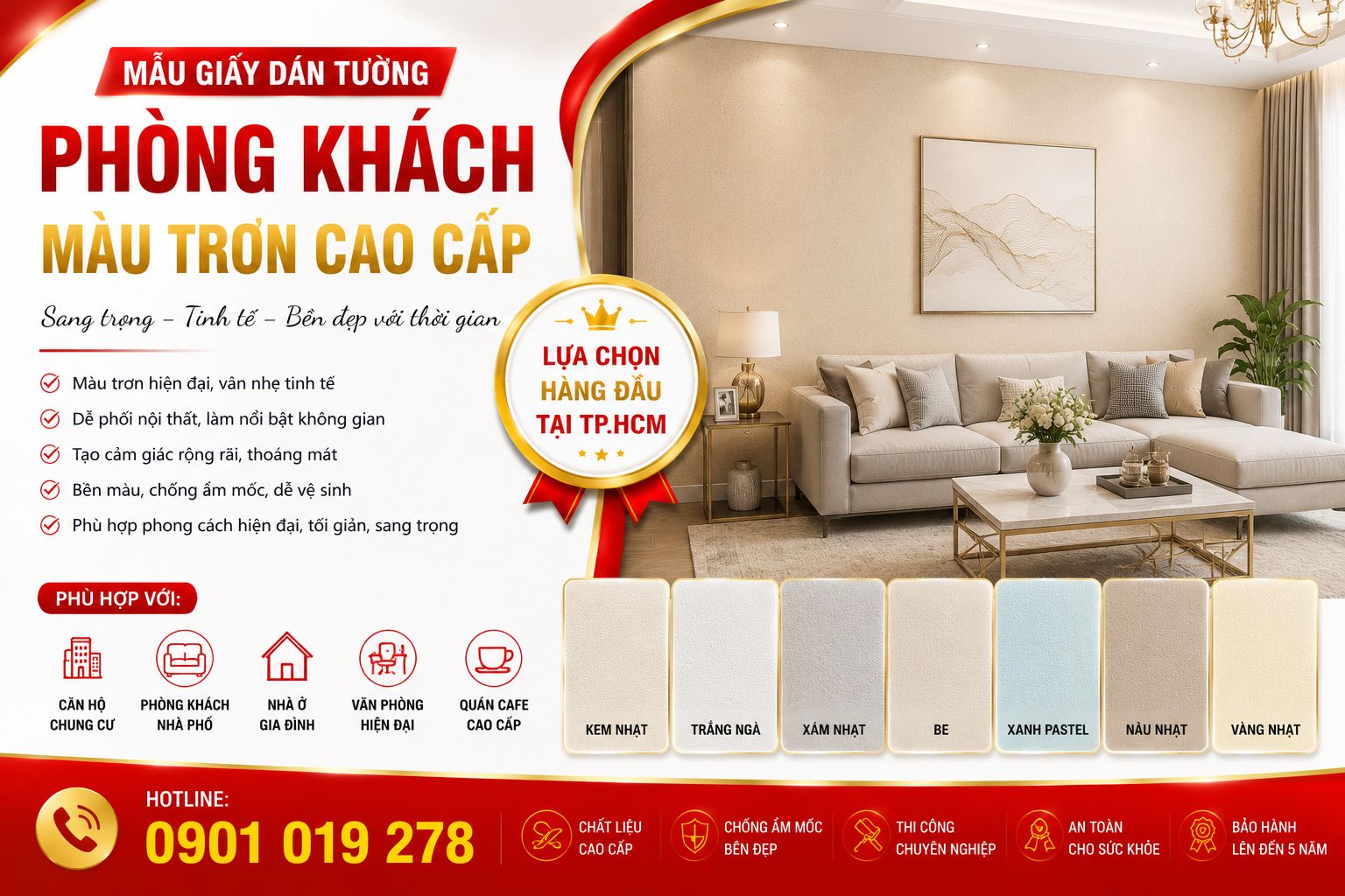 giấy dán tường mẫu trơn phòng khách