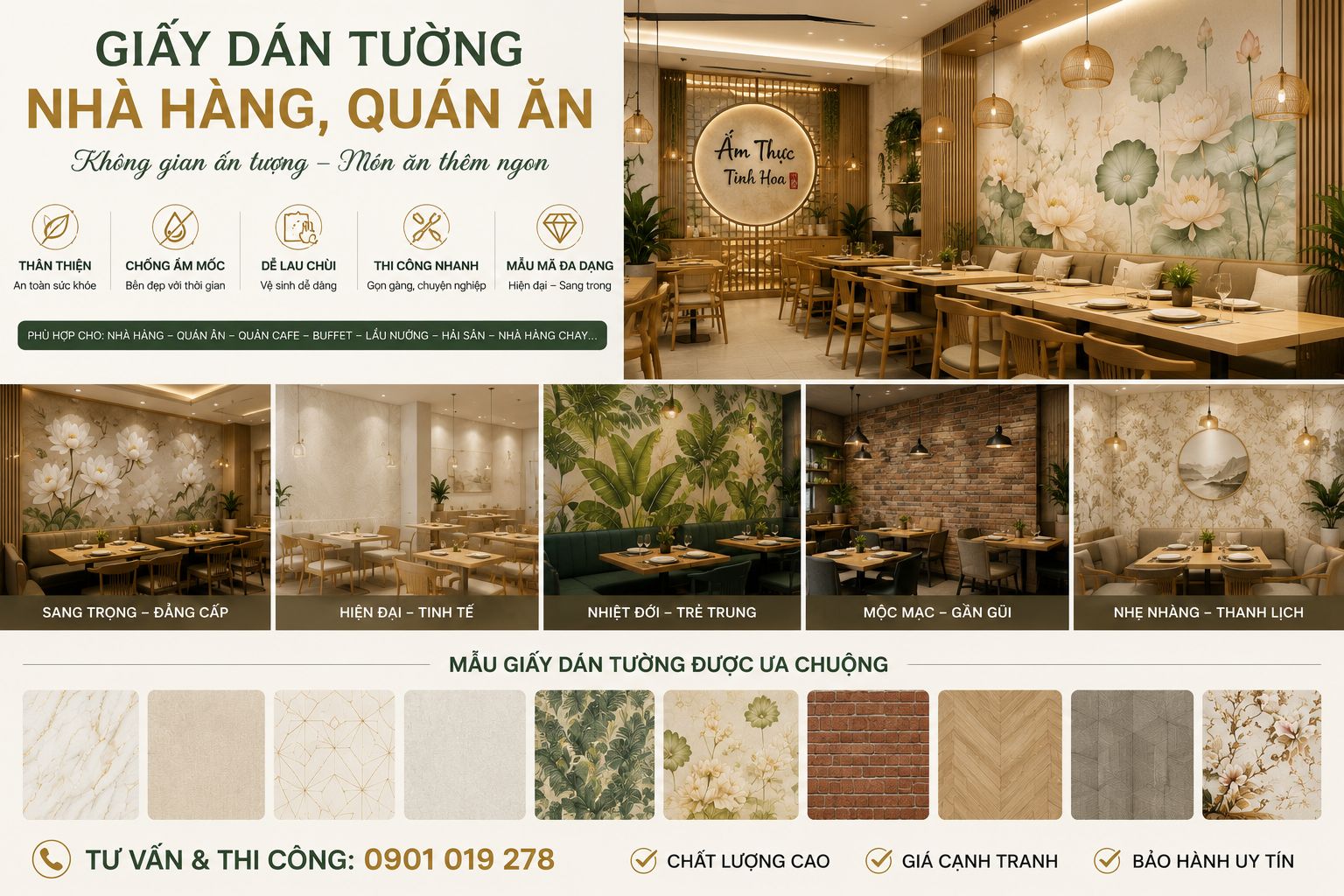 giấy dán tường nhà hàng quán ăn