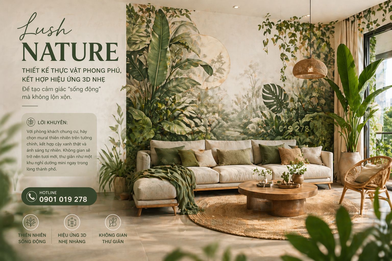 giấy dán tường phong cách Lush nature