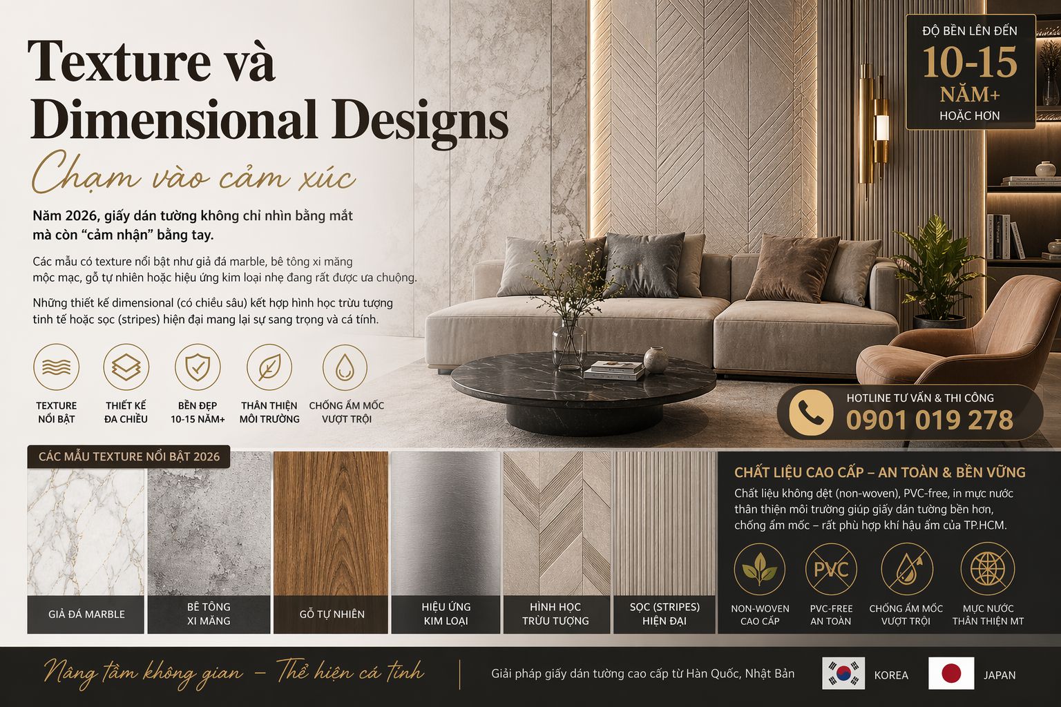 giấy dán tường phong cách Texture và Dimensional Designs – Chạm vào cảm xúc