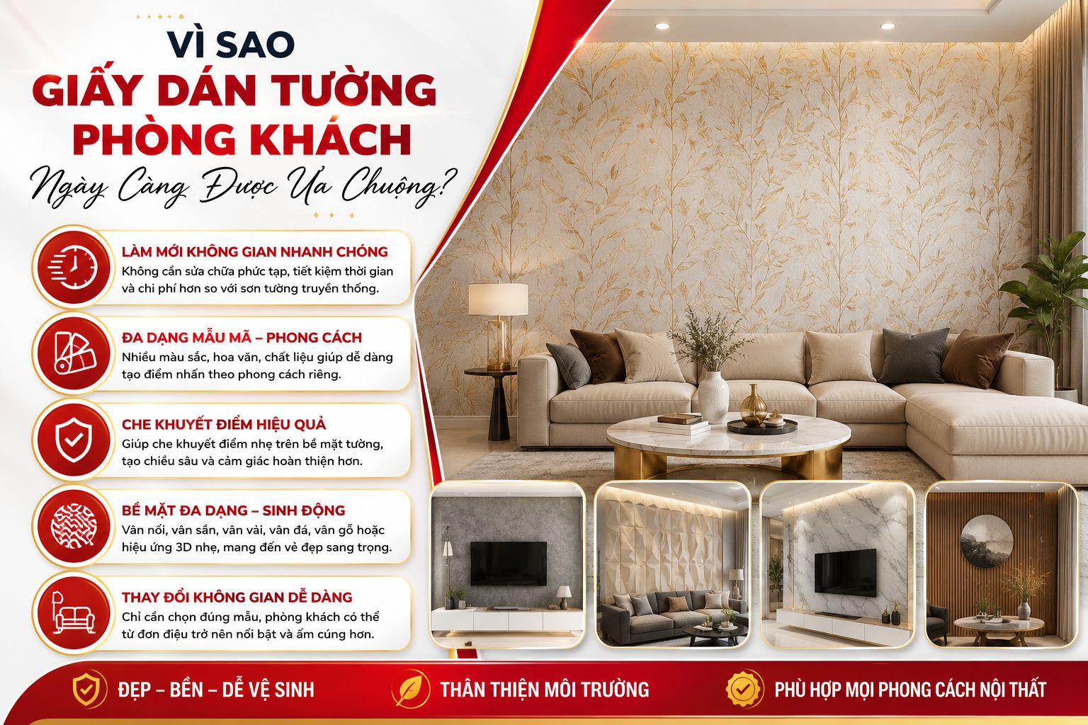 giấy dán tường phòng khách giá rẻ 