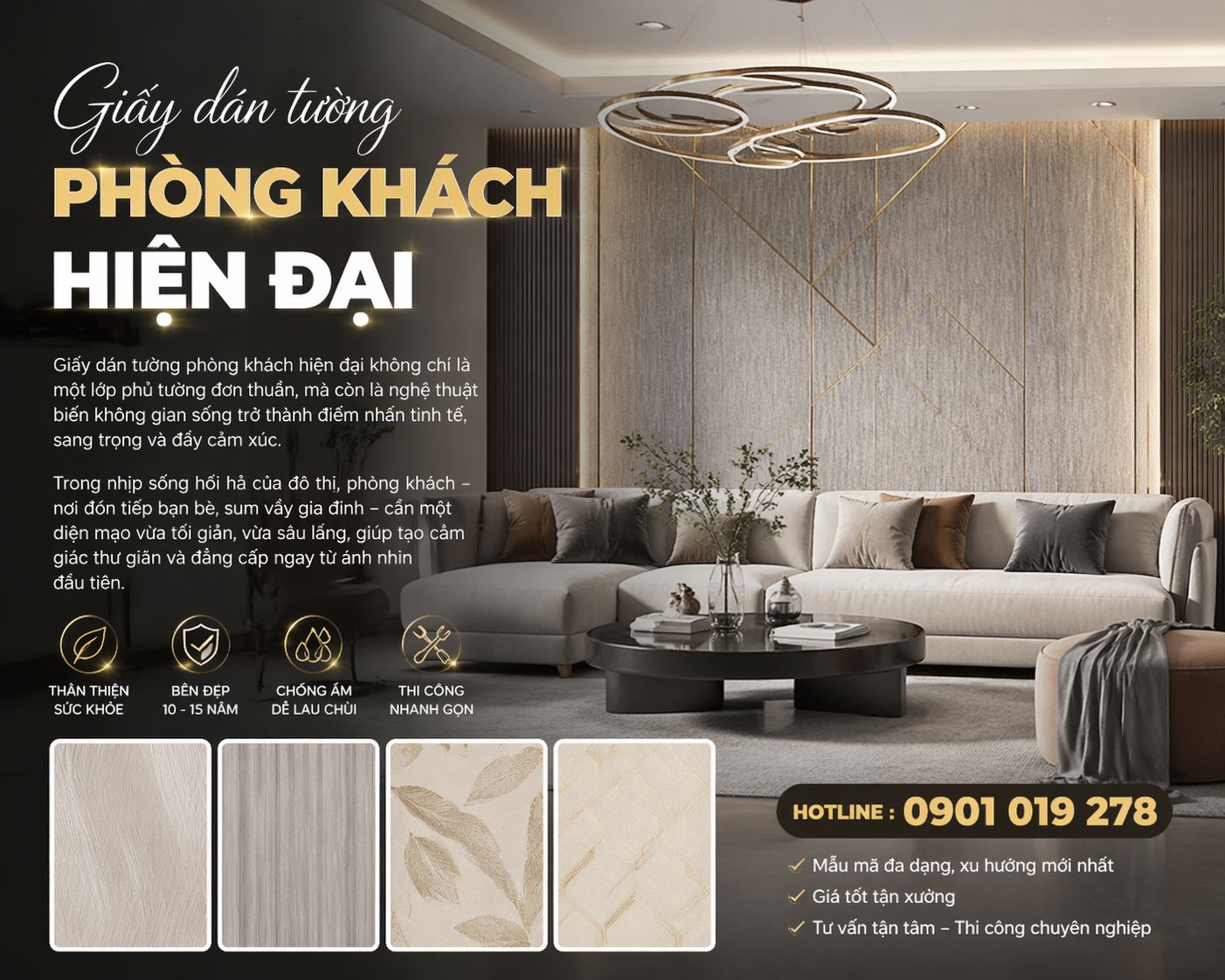 giấy dán tường phòng khách hiện đại 