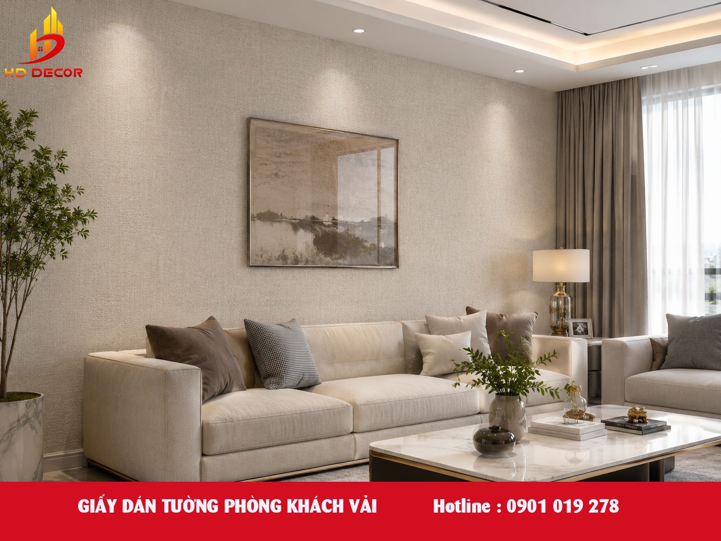 giấy dán tường phòng khách vân vải tinh tế 