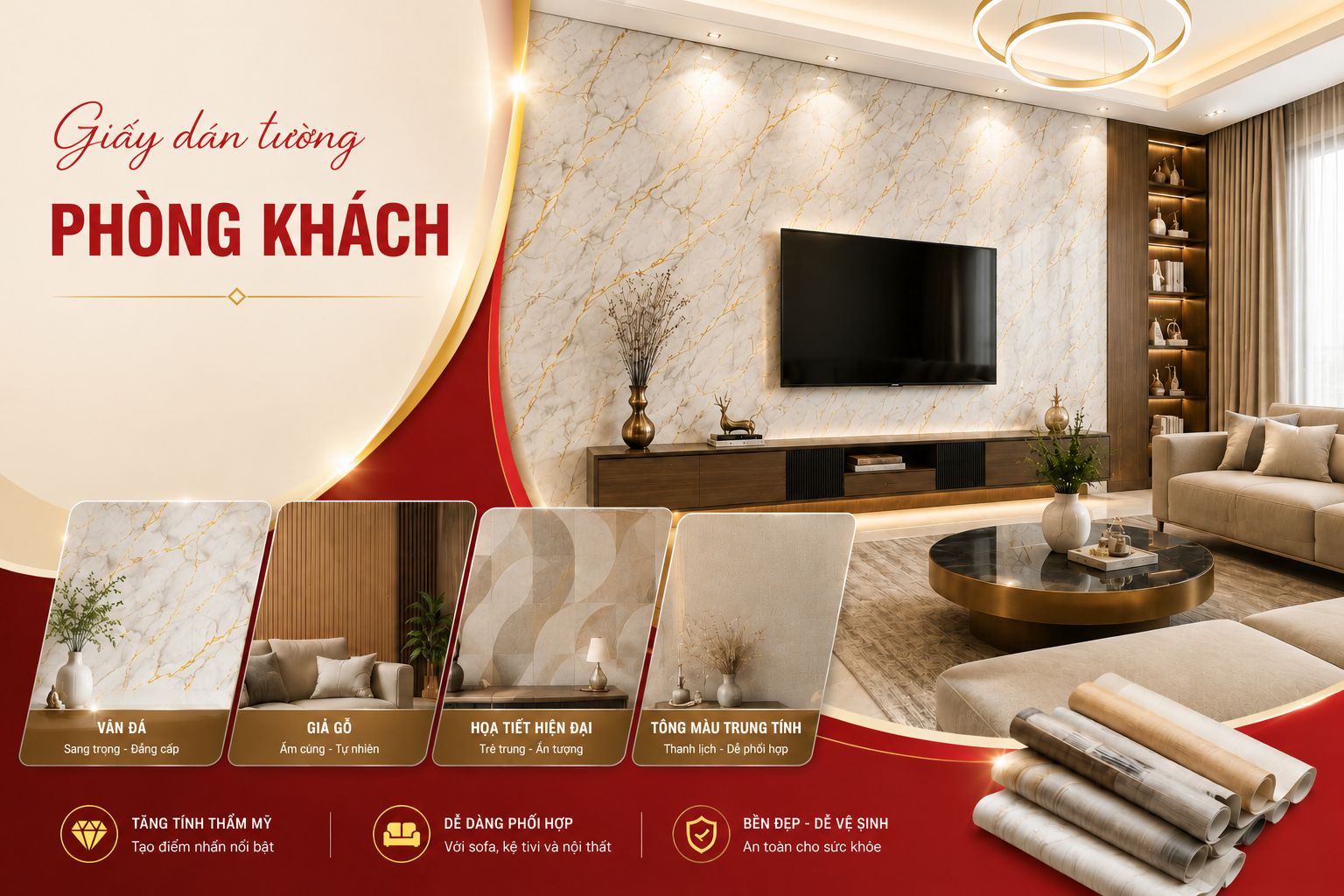 giấy dán tường phòng khách 