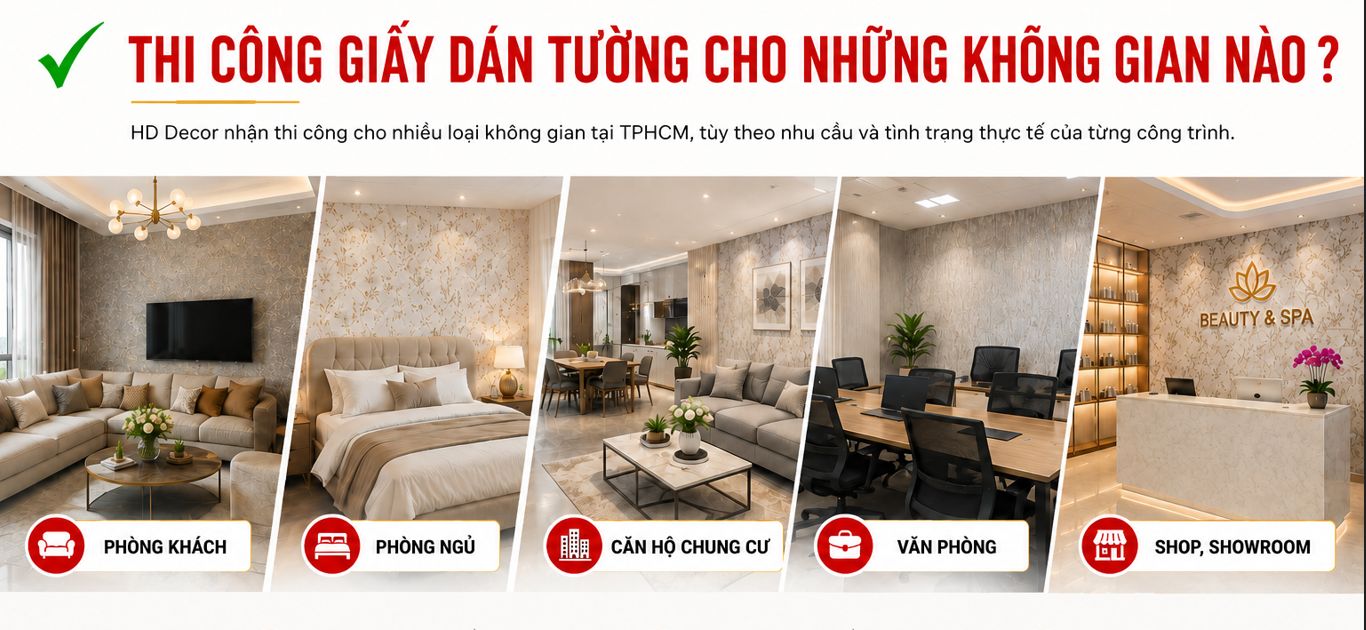 giấy dán tường phù hợp với những không gian nào 