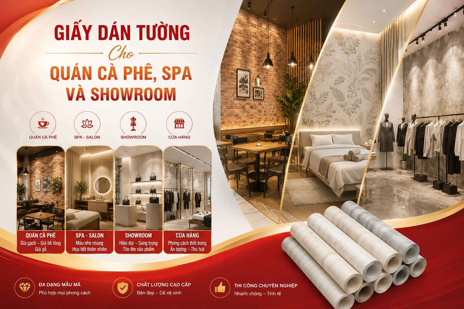 giấy dán tường quán cafe và showroom