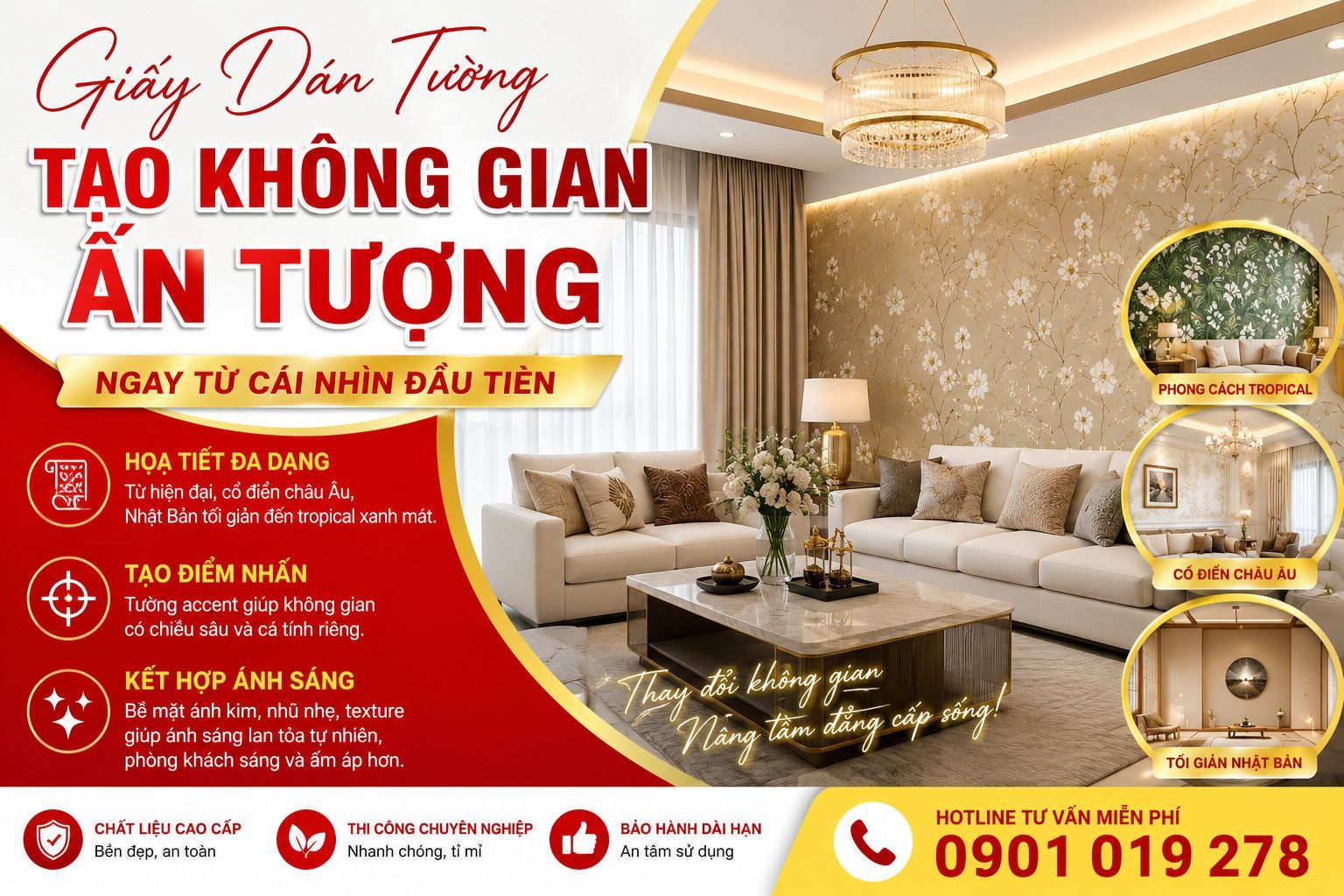 giấy dán tường tạo không gian ấn tượng 