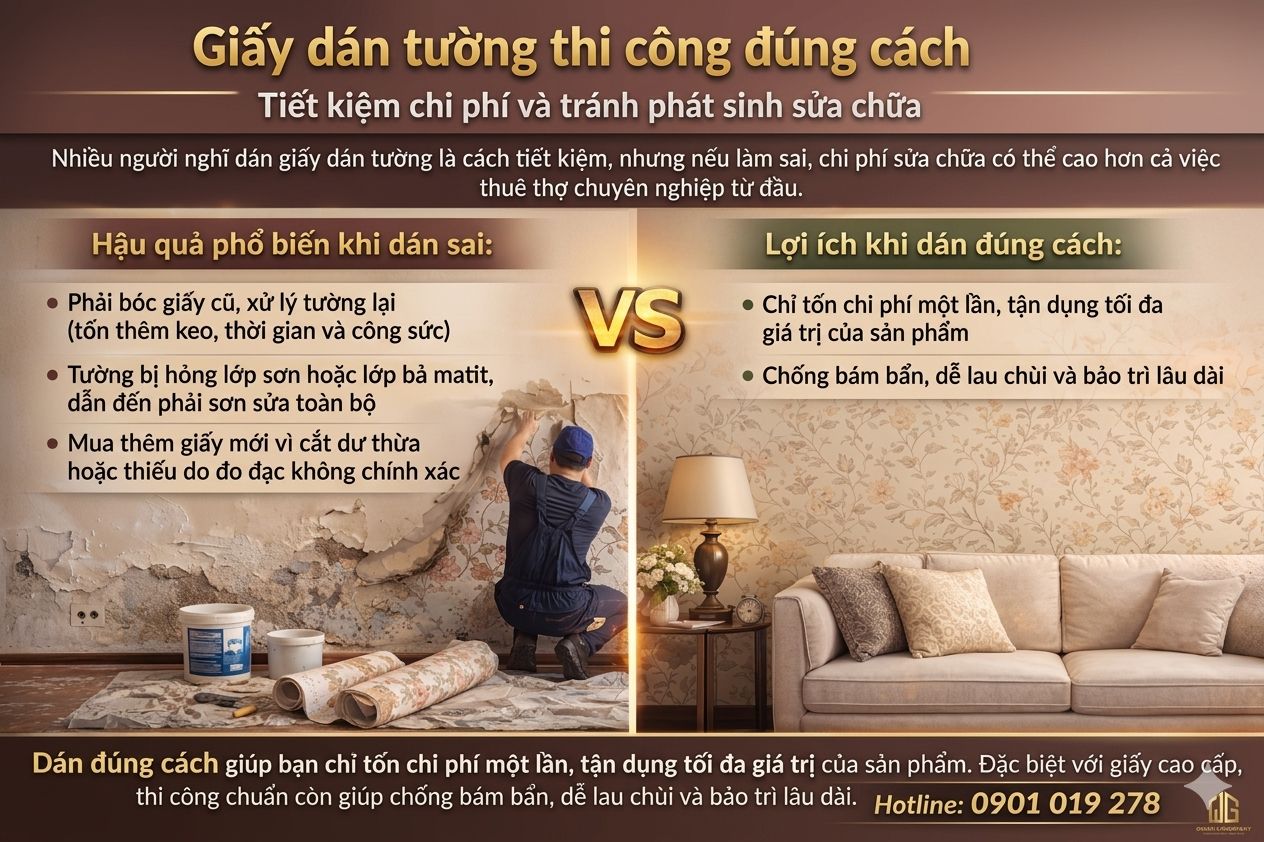 giấy dán tường thi công đúng cách giúp tiết kiệm chi phí và sửa chữa 