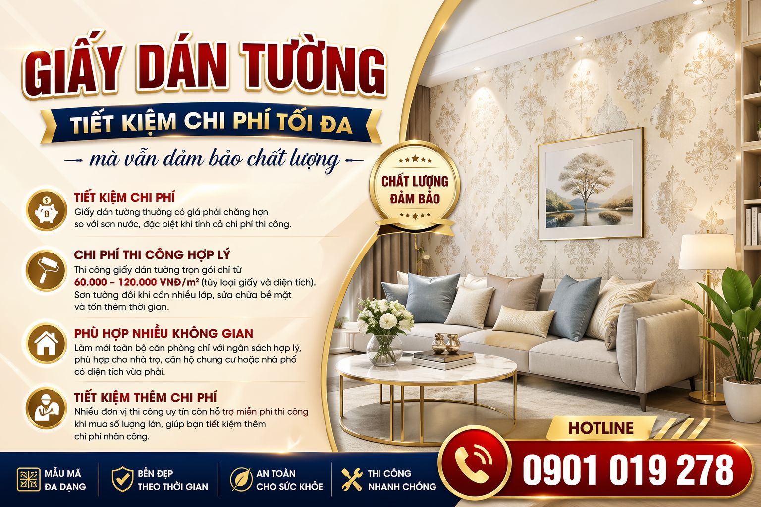 giấy dán tường tiết kiệm chi phí tối đa