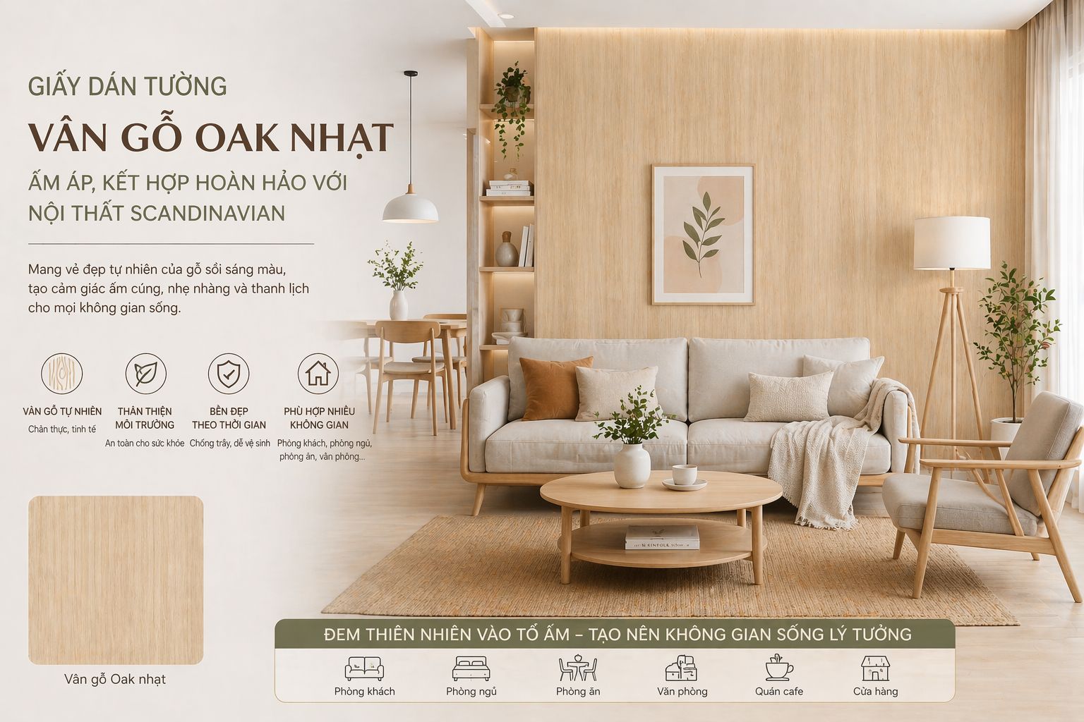 giấy dán tường vân gỗ cho phòng khách 