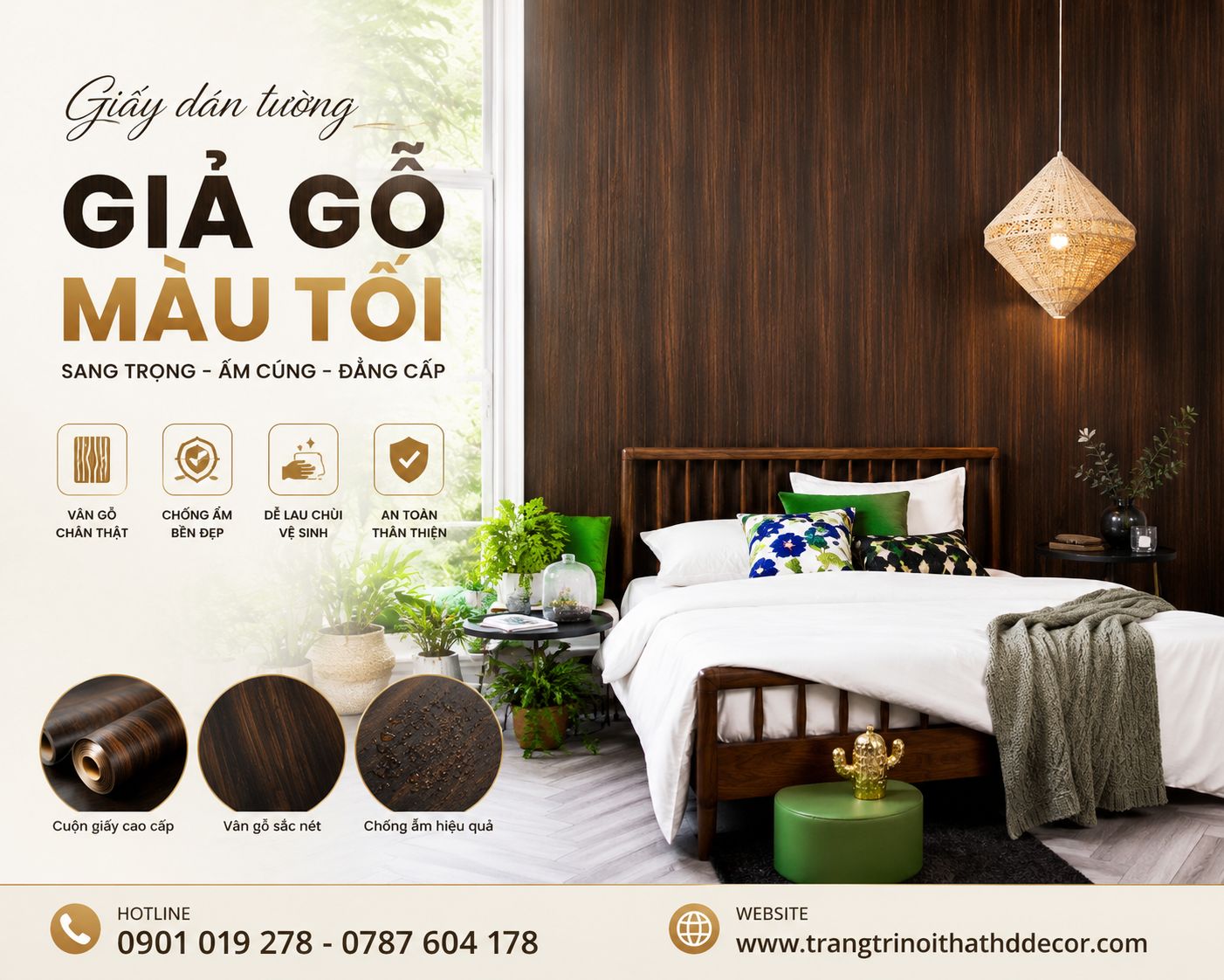 giấy dán tường giả gỗ màu tối