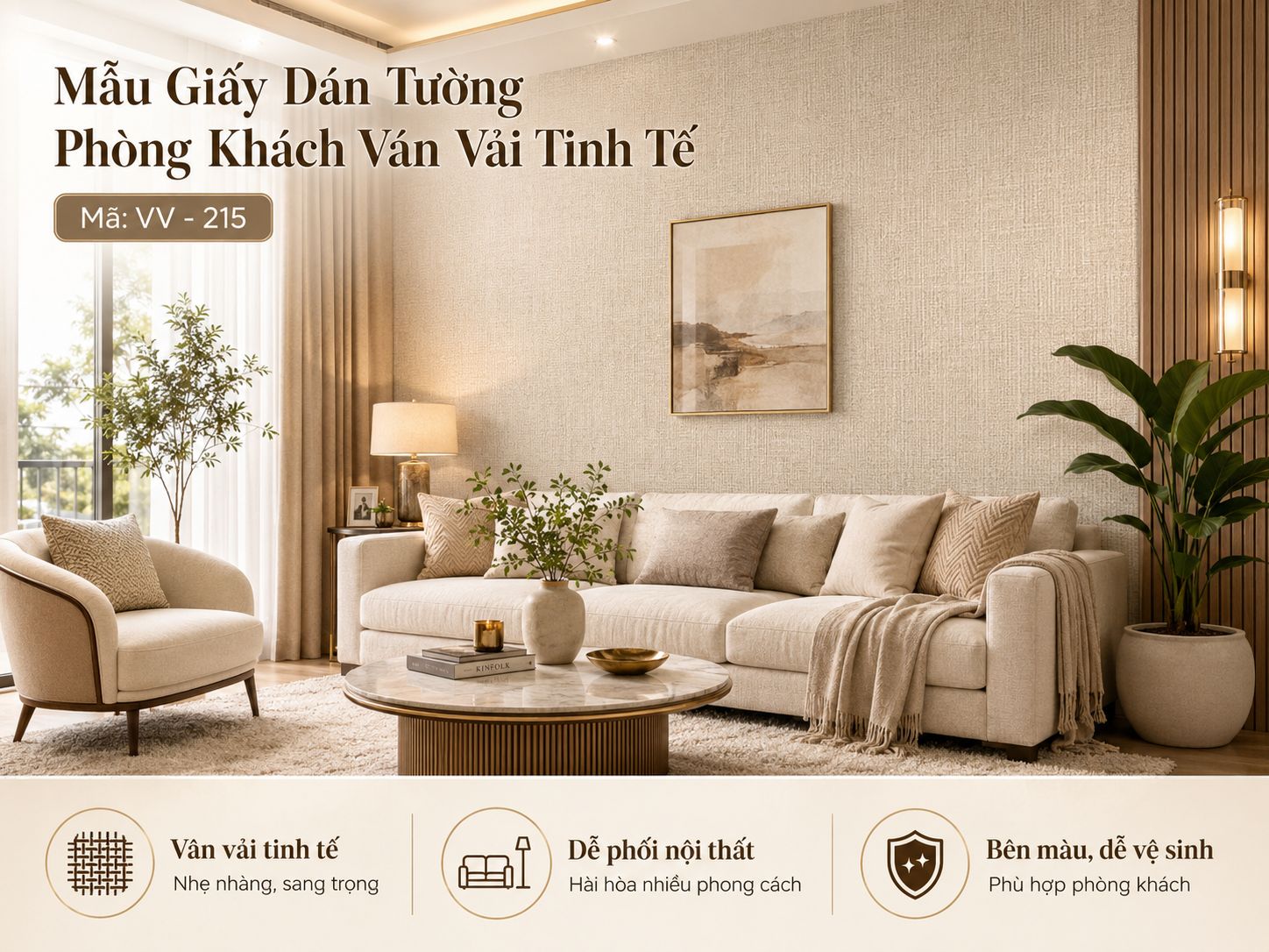 giấy dán tường vân vải phòng khách 