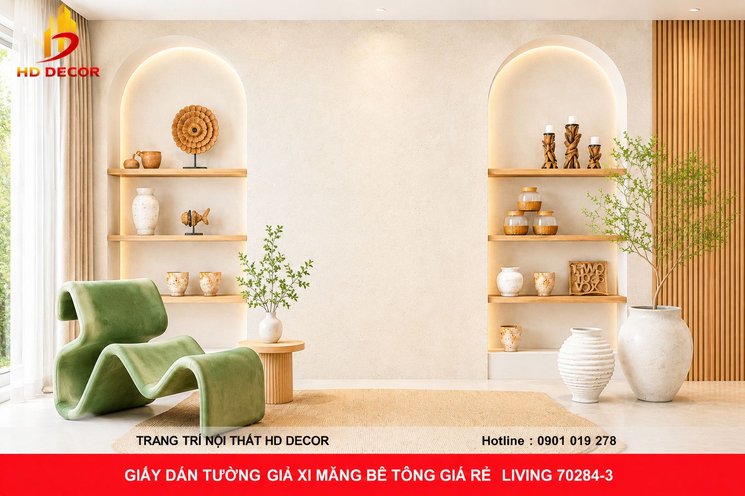 giấy dán tường xi măng bê tông phòng khách
