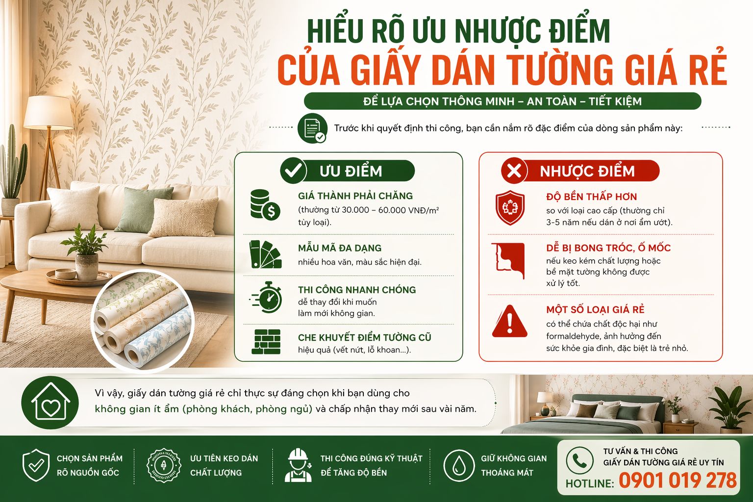 hiểu rõ ưu và nhược điểm của giấy dán tường giá rẻ