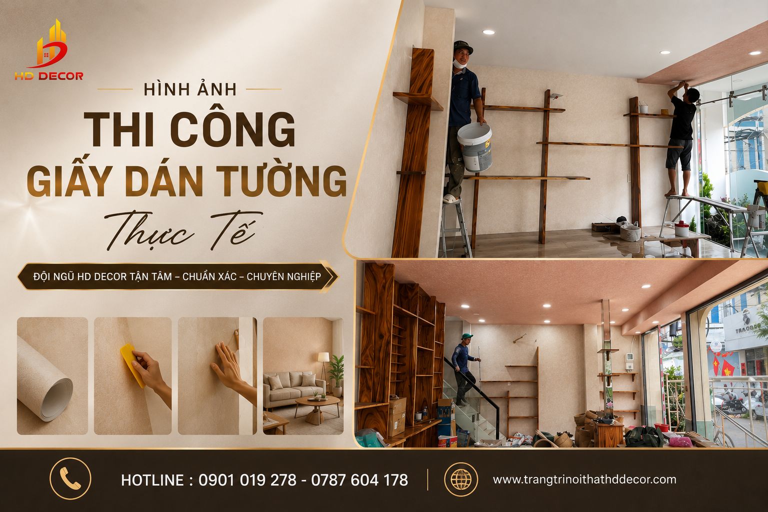 hình ảnh thi công giấy dán tường thực tế