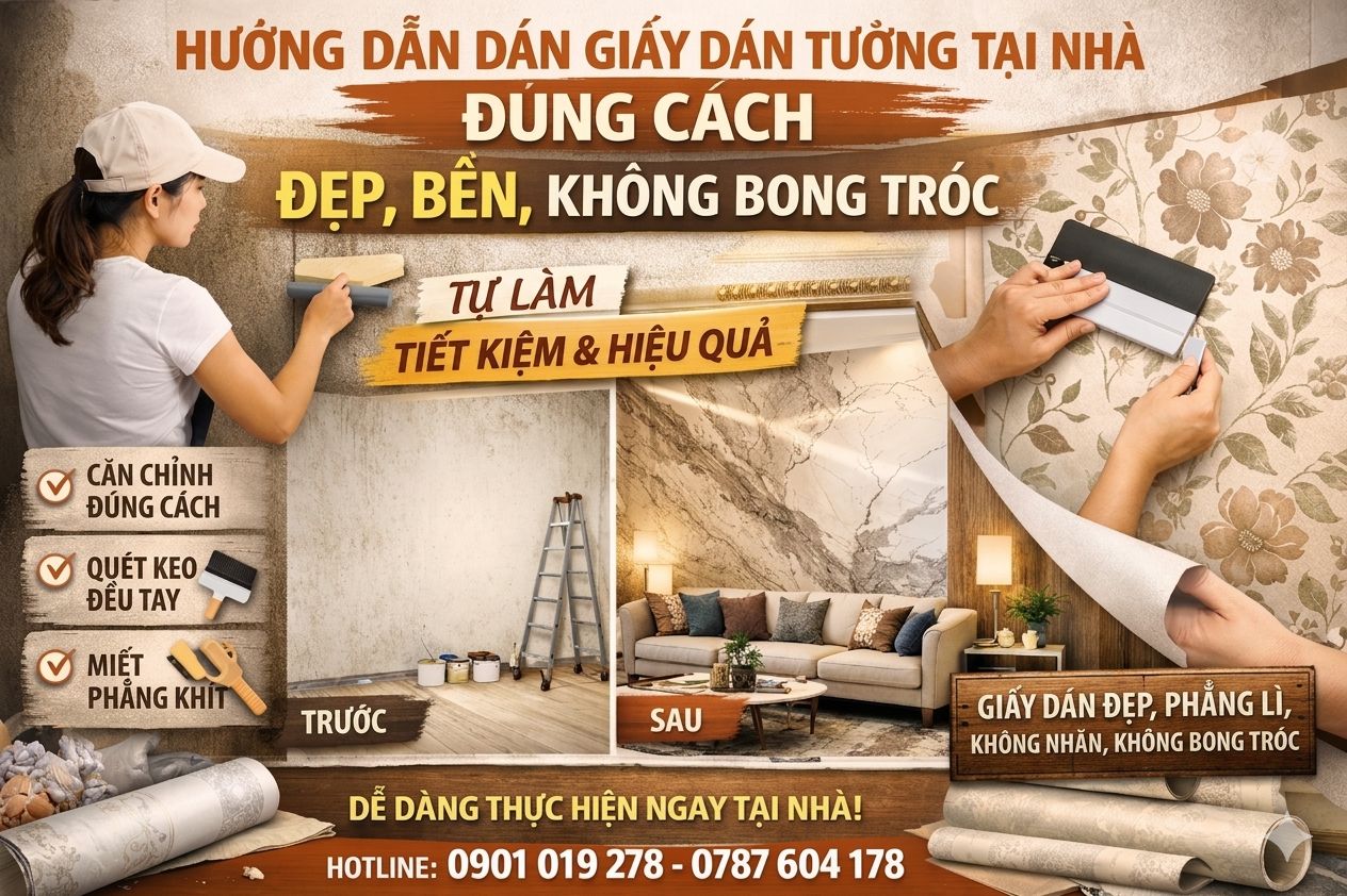hướng dẫn cách dán giấy dán tường tại nhà không bong tróc