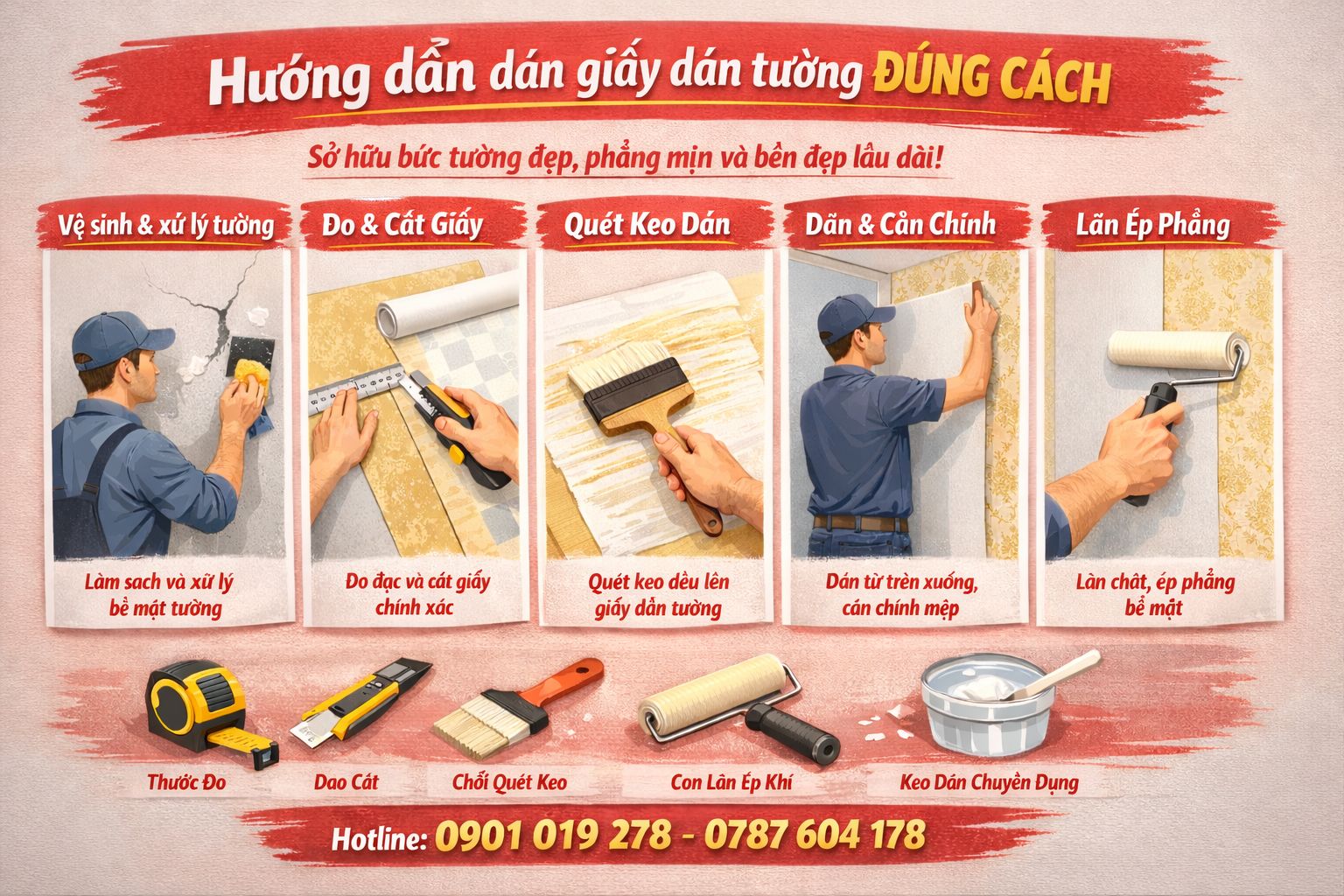 hướng dẫn dán giấy dán tường đúng cách 