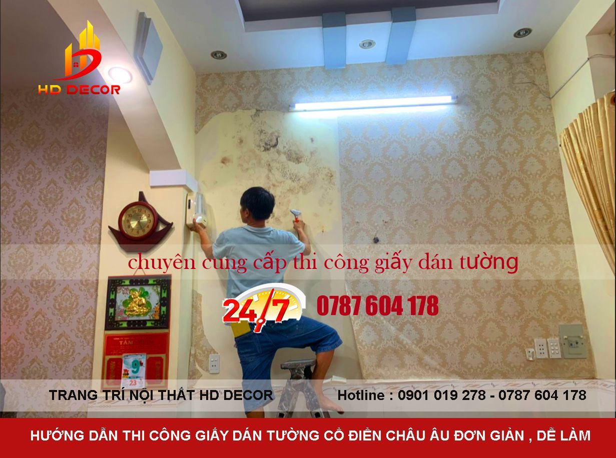 hướng dẫn thi công giấy dán tường
