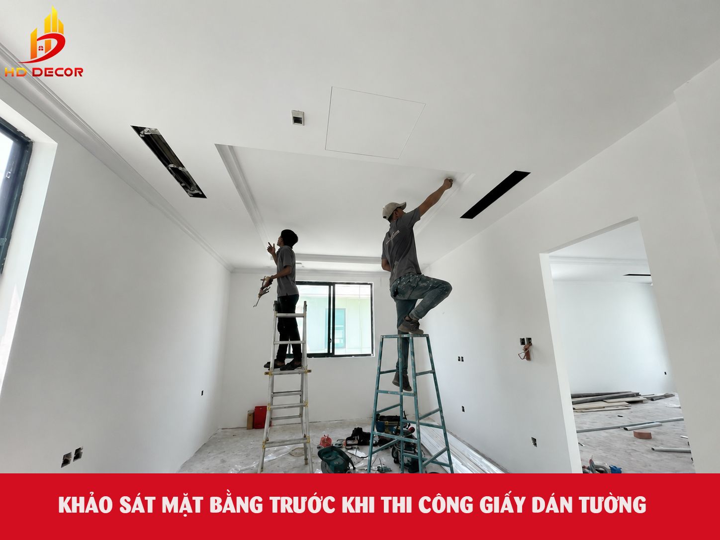 khảo sát mặt bằng trước khi thi công giấy dán tường \