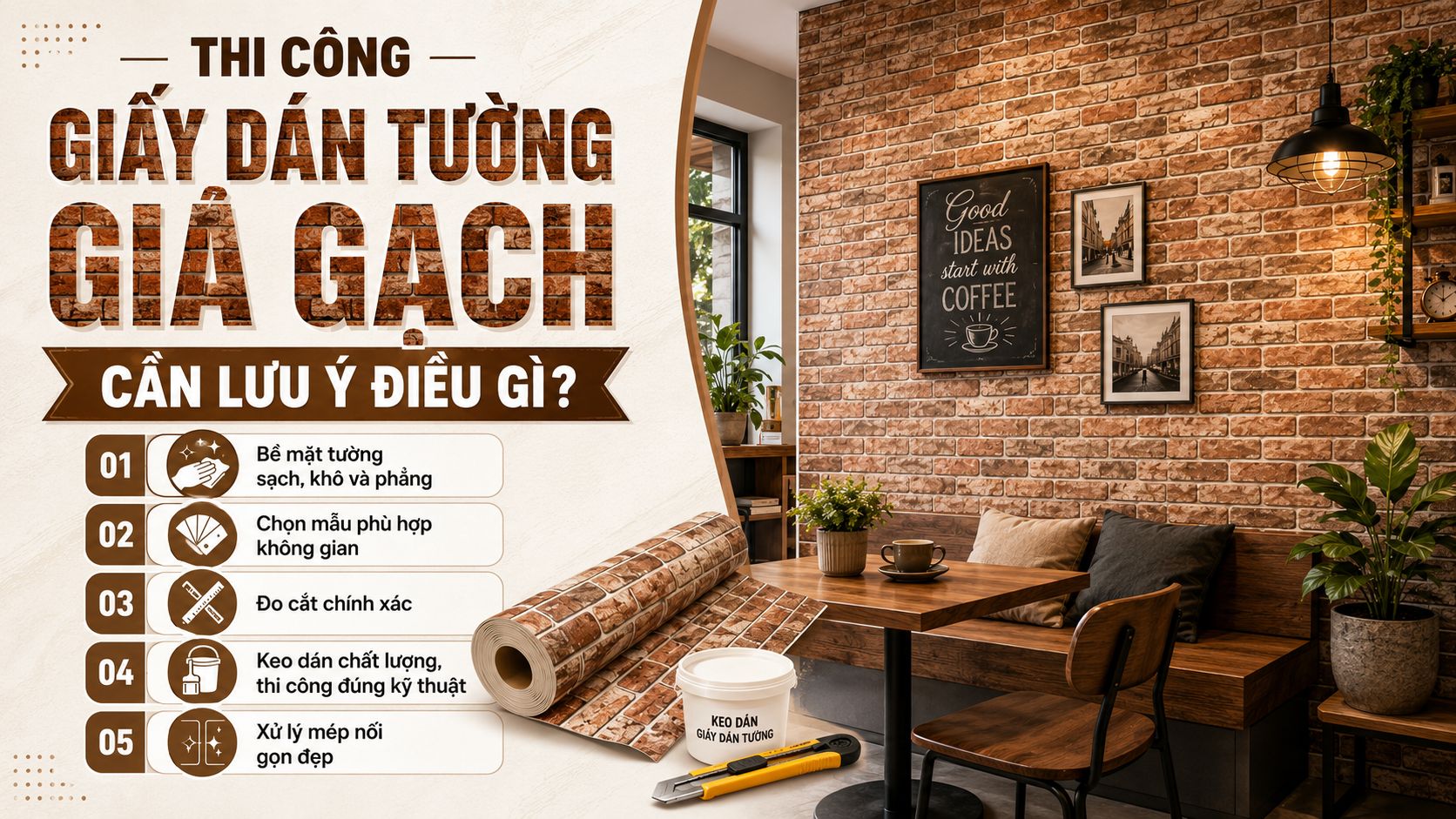 thi công giấy dán tường giả gạch cần lưu ý điều gì ?