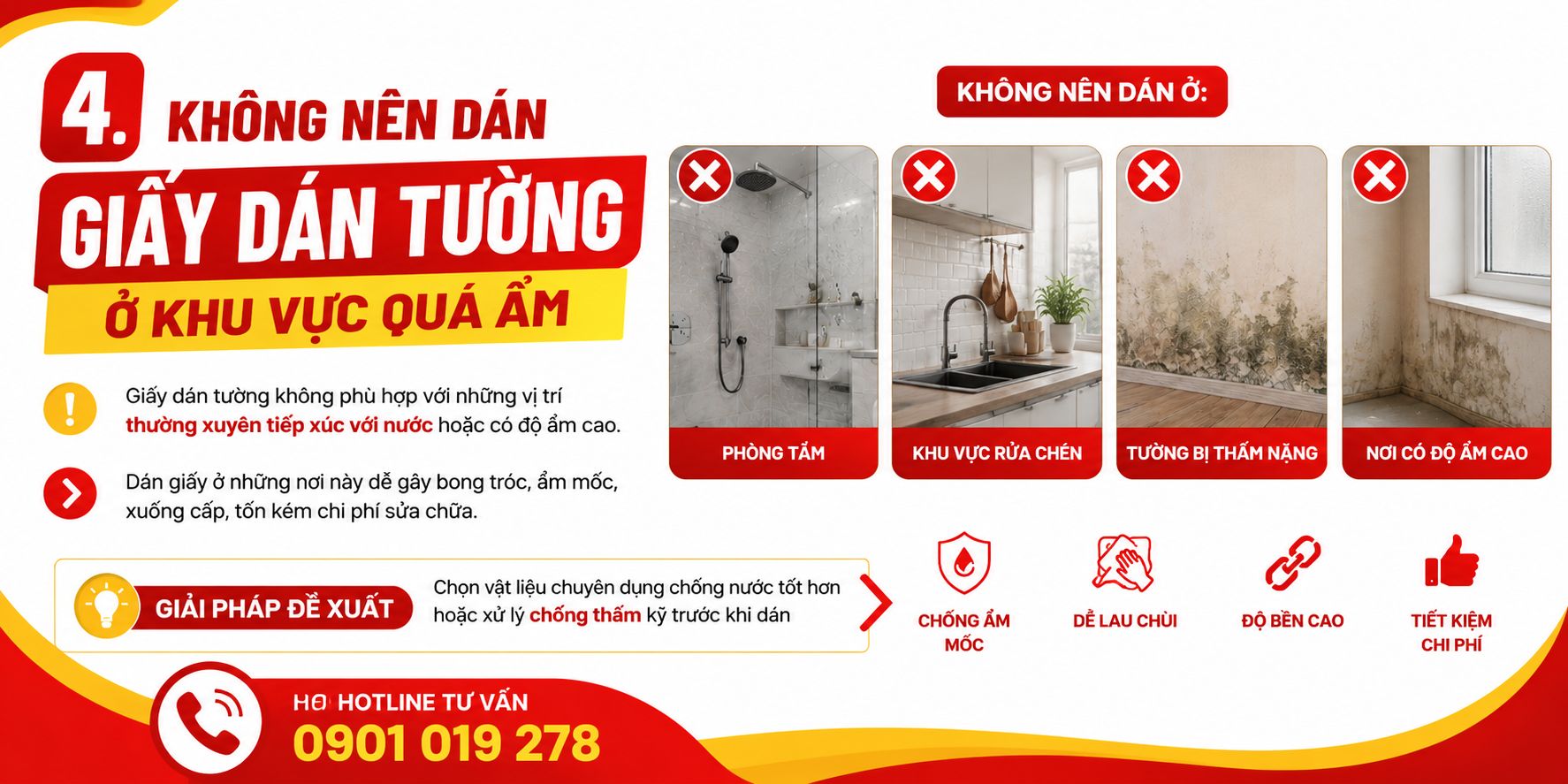 không nên dán giấy dán tường ở khu vực ẩm thấp