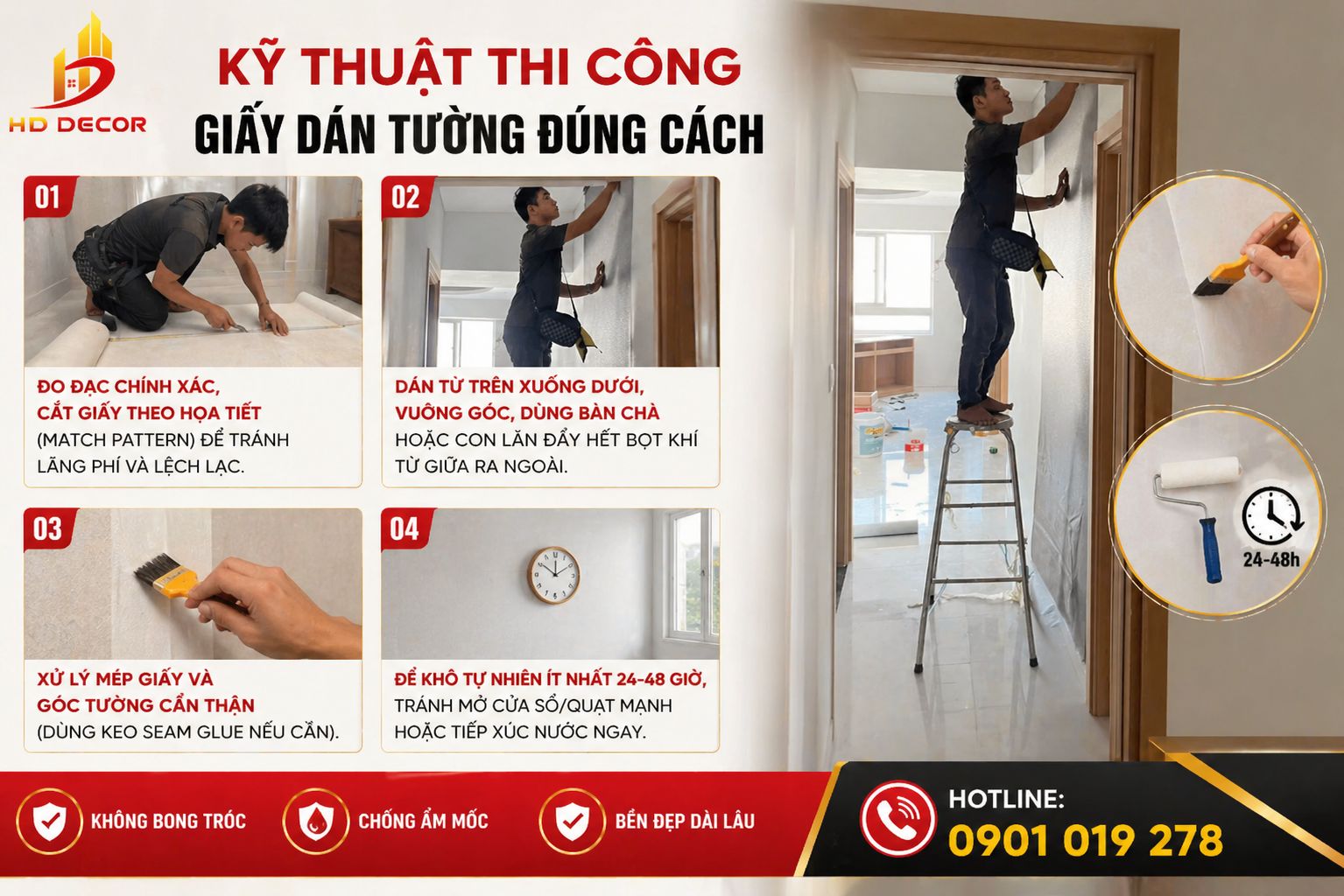 kĩ thuật thi công giấy dán tường đúng cách 