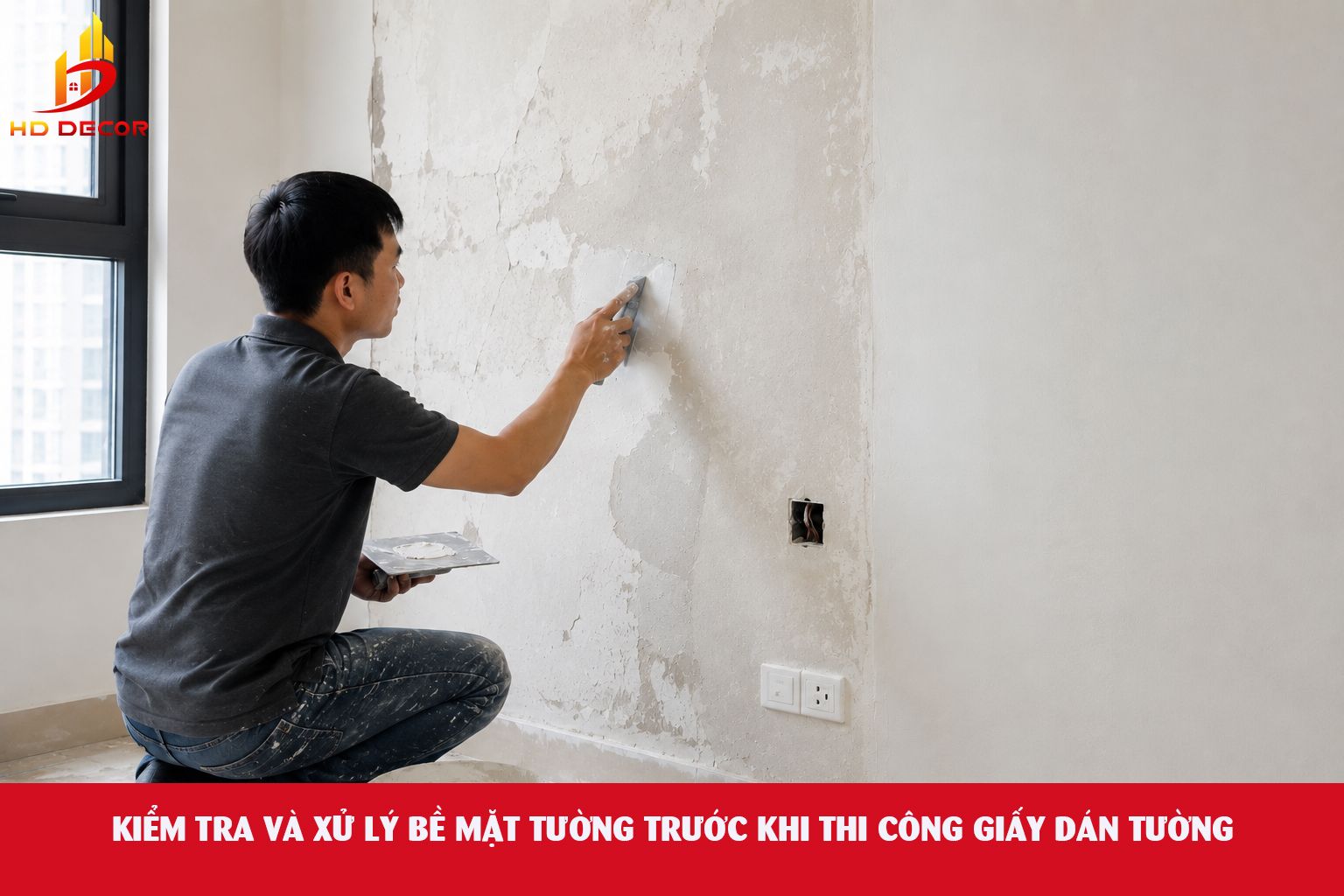 kiểm tra và xử lý giấy dán tường trước khi thi công