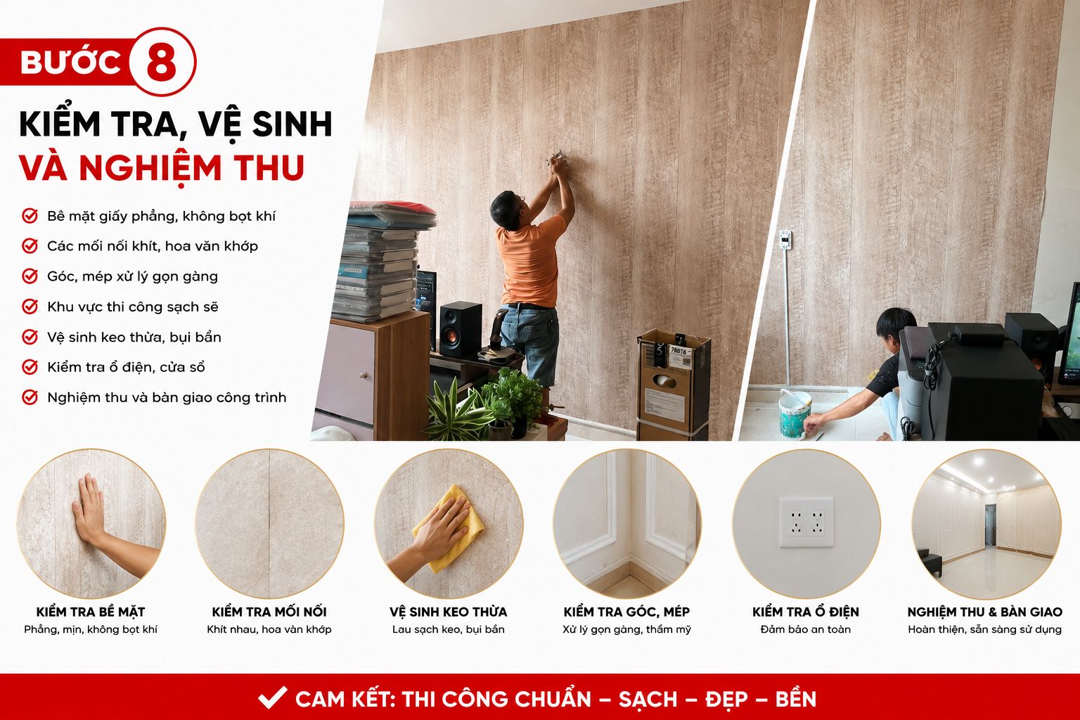 kiểm tra vệ sinh và nghiệm thu công trình giấy dán tường