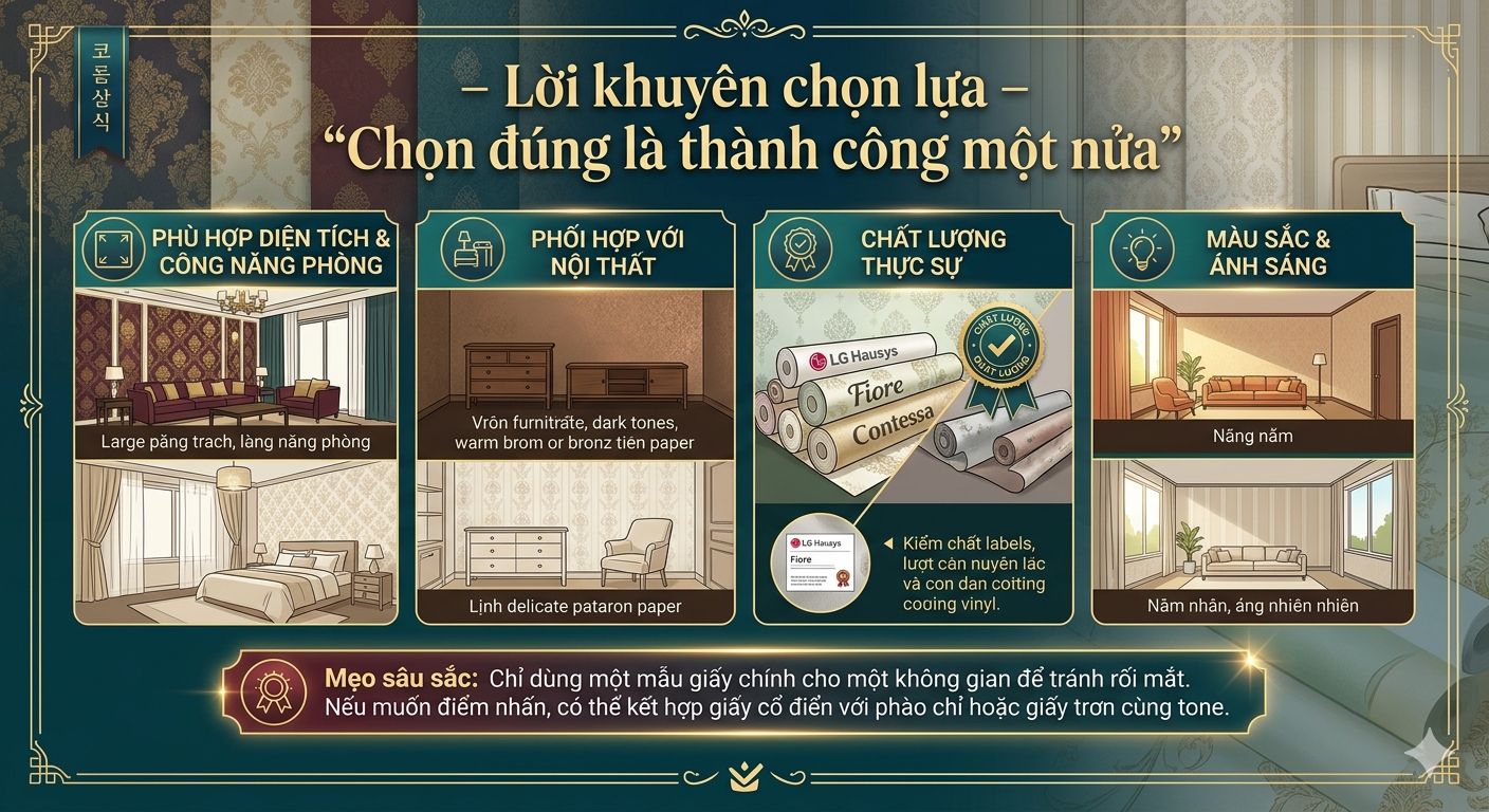 lời khuyên khi lựa chọn thi công giấy dán tường cổ điển hàn quốc