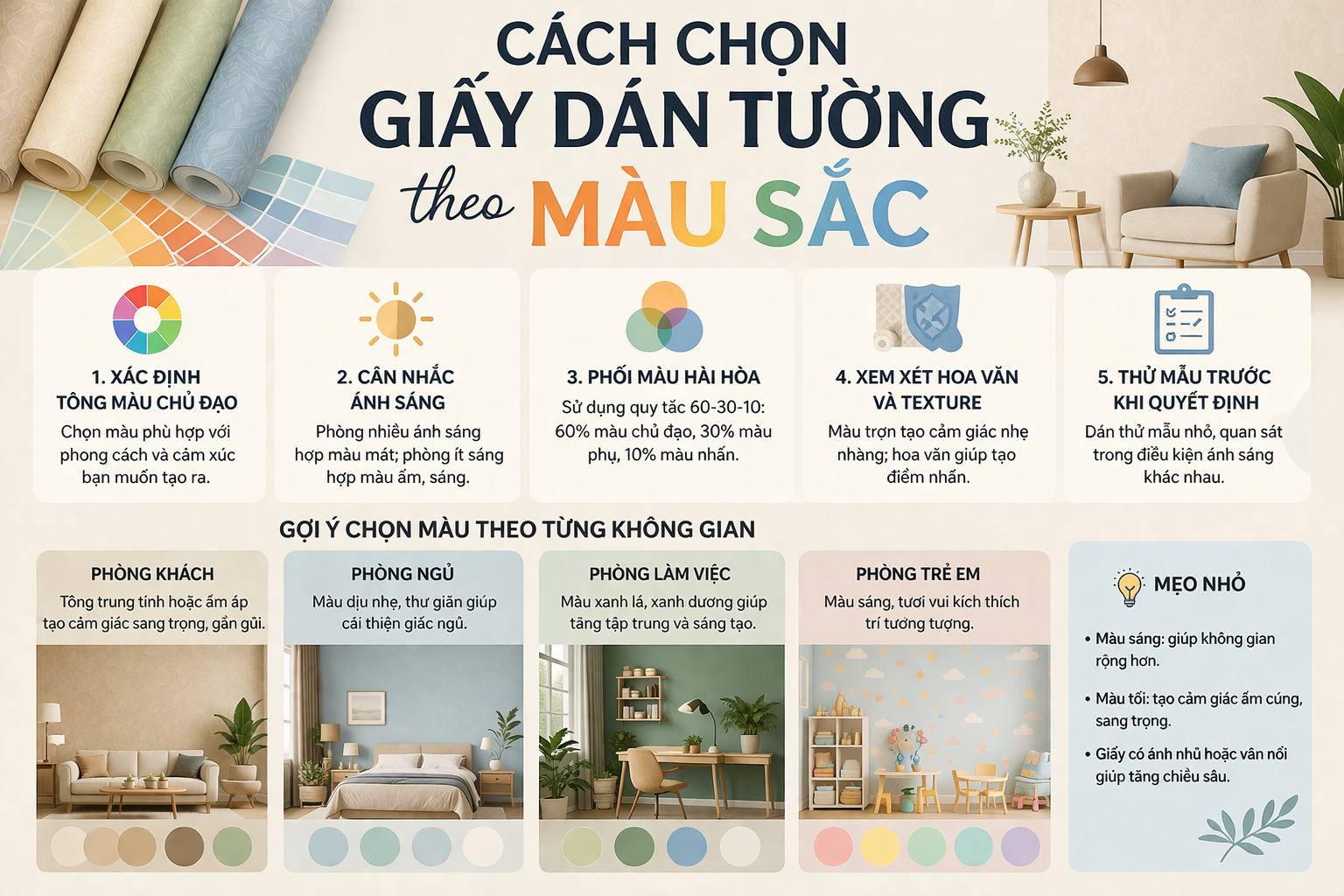 lựa chọn giấy dán tường theo màu sắc