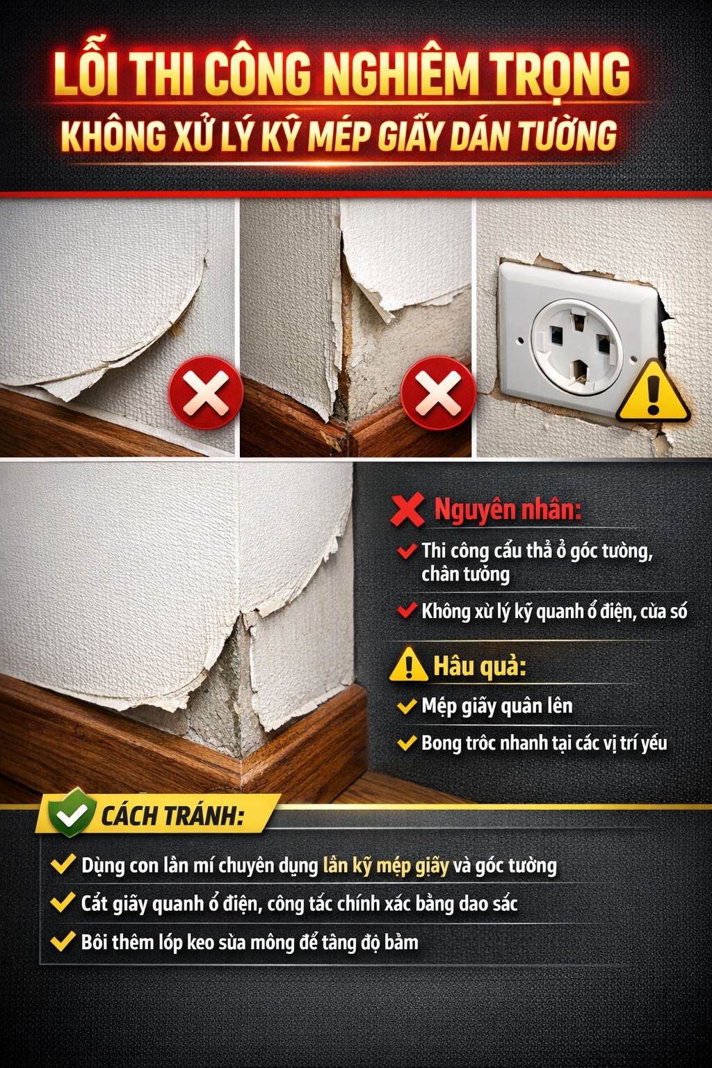 lỗi không sử lý mép giấy dán tường khi thi công giấy dán tường 