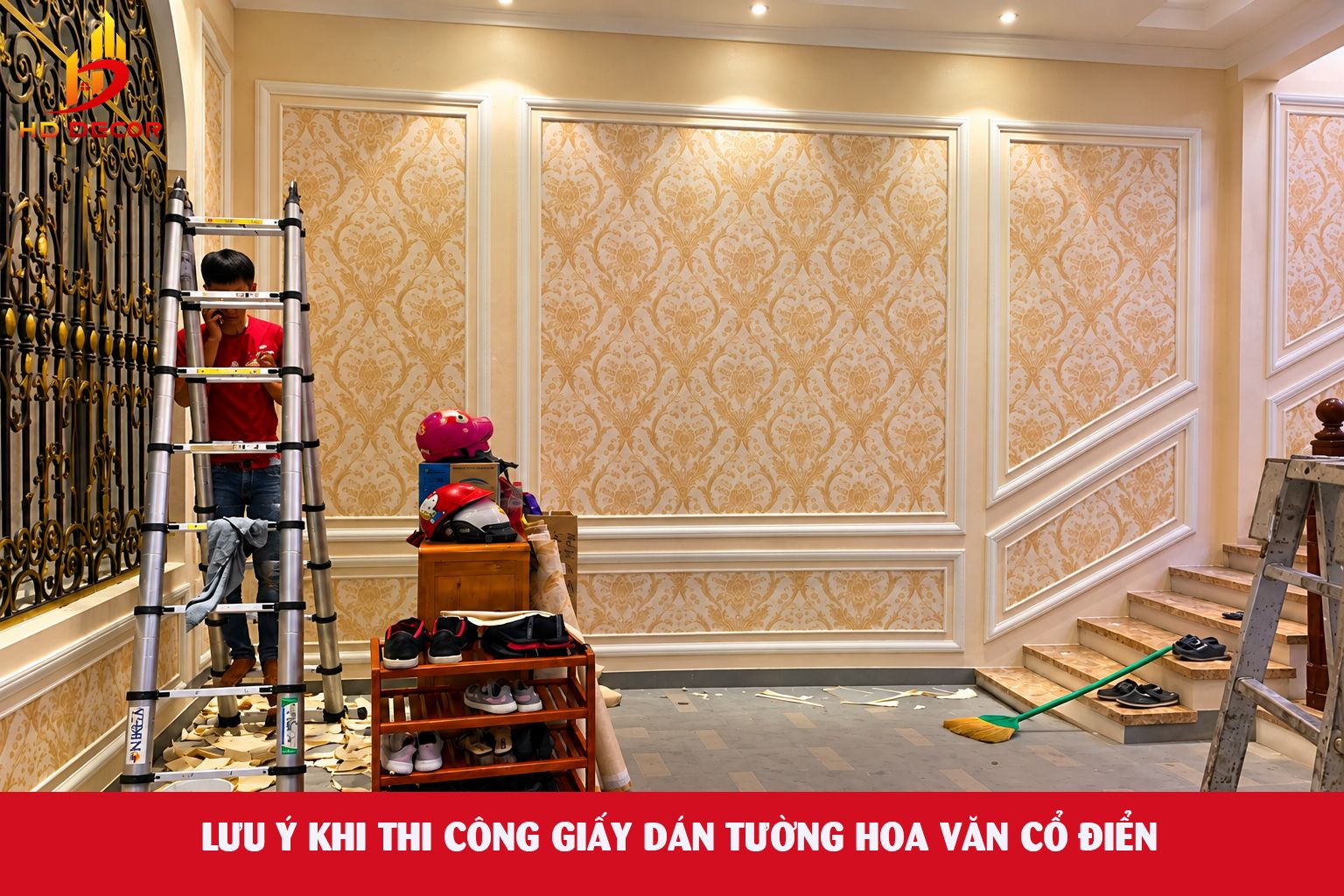 lưu ý khi thi công giấy dán tường hoa văn cổ điển 