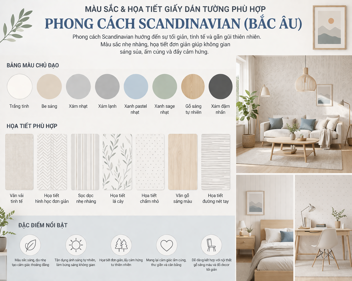 màu sắc và họa tiết giấy dán tường phù hợp Phong cách Phong cách Scandinavian (Bắc Âu)