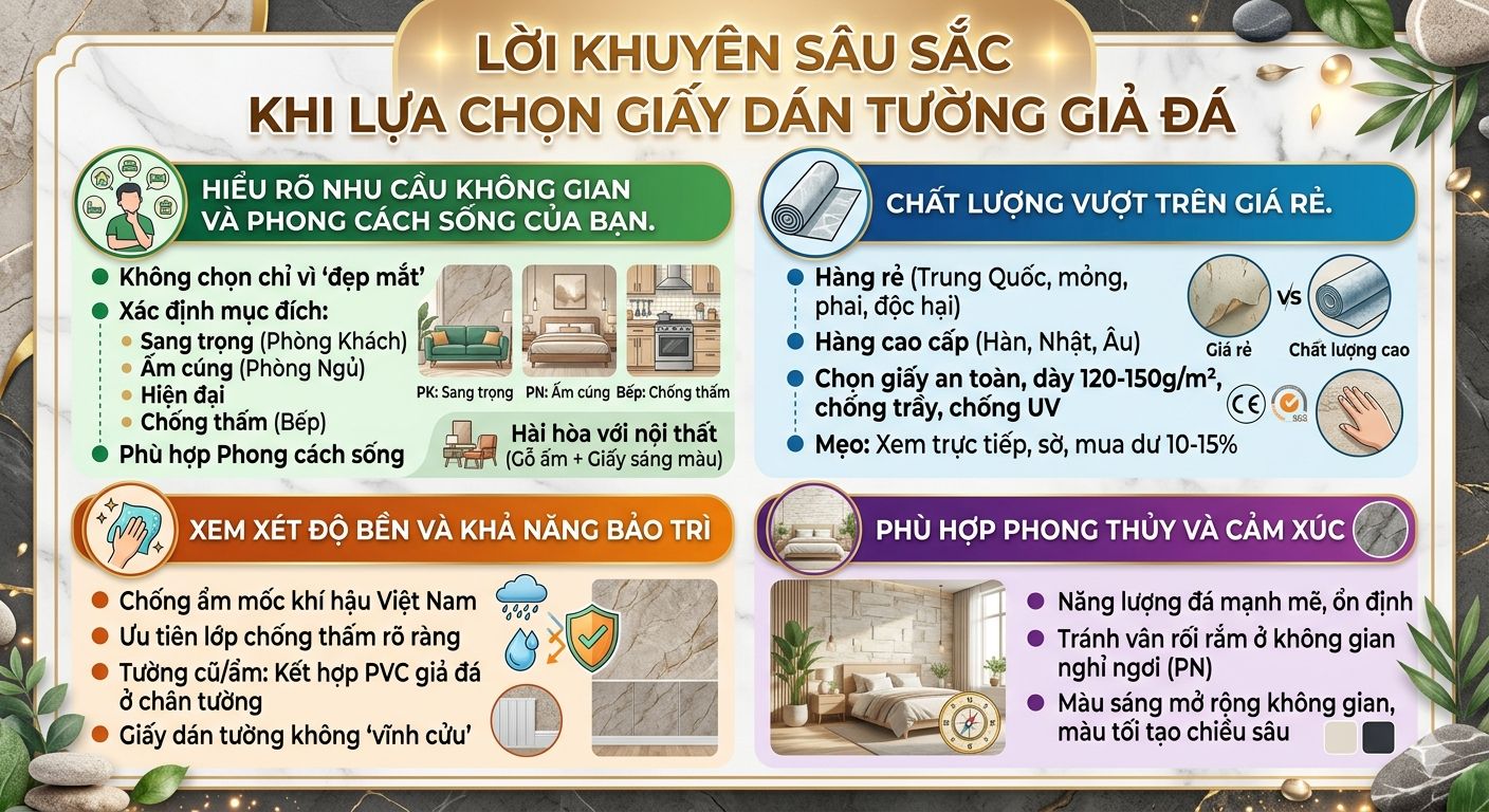 mẹo lựa chọn và thi công giấy dán tường giả đá 