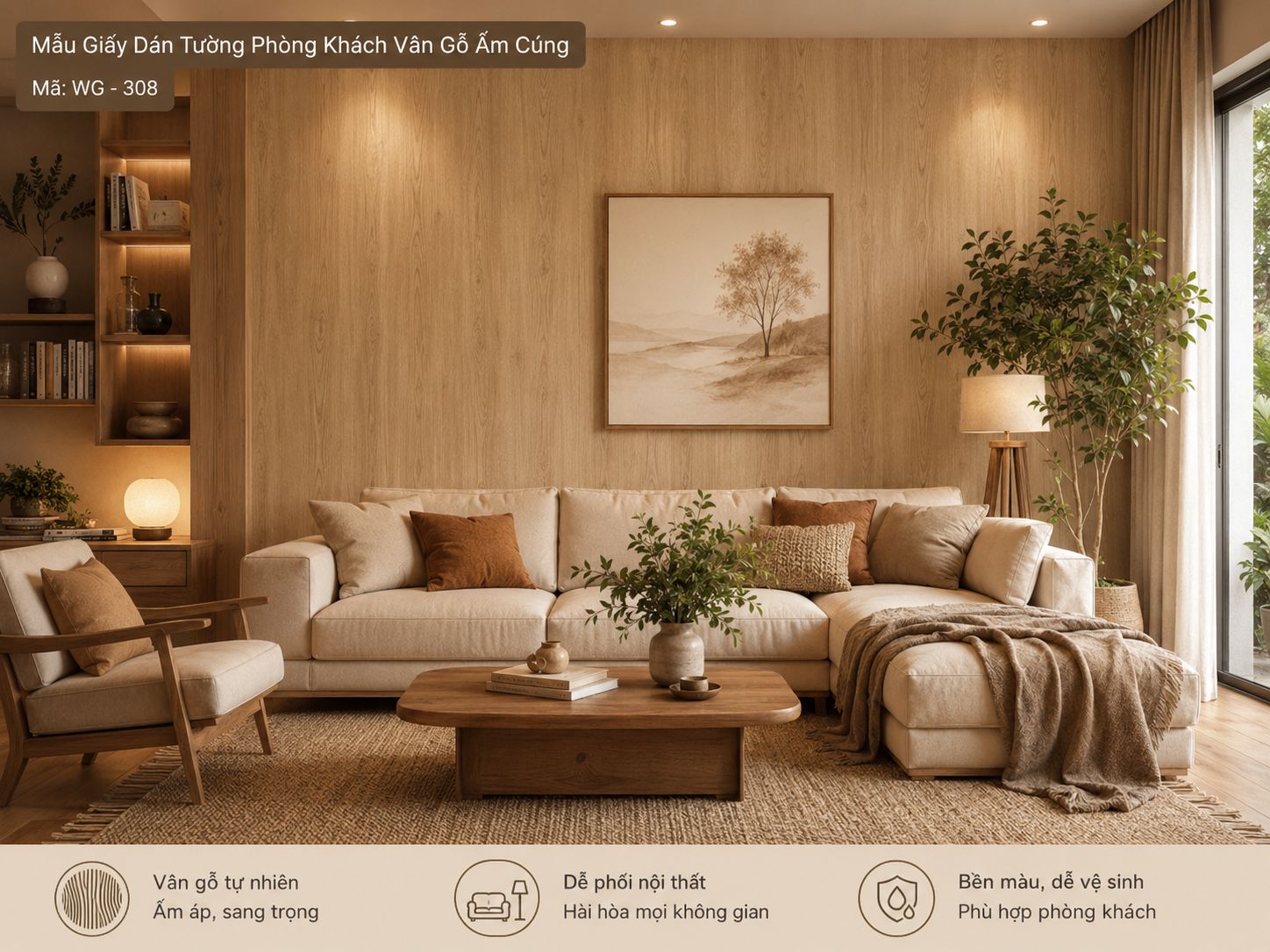 mẫu giấy dán tường giả gỗ phòng khách` 