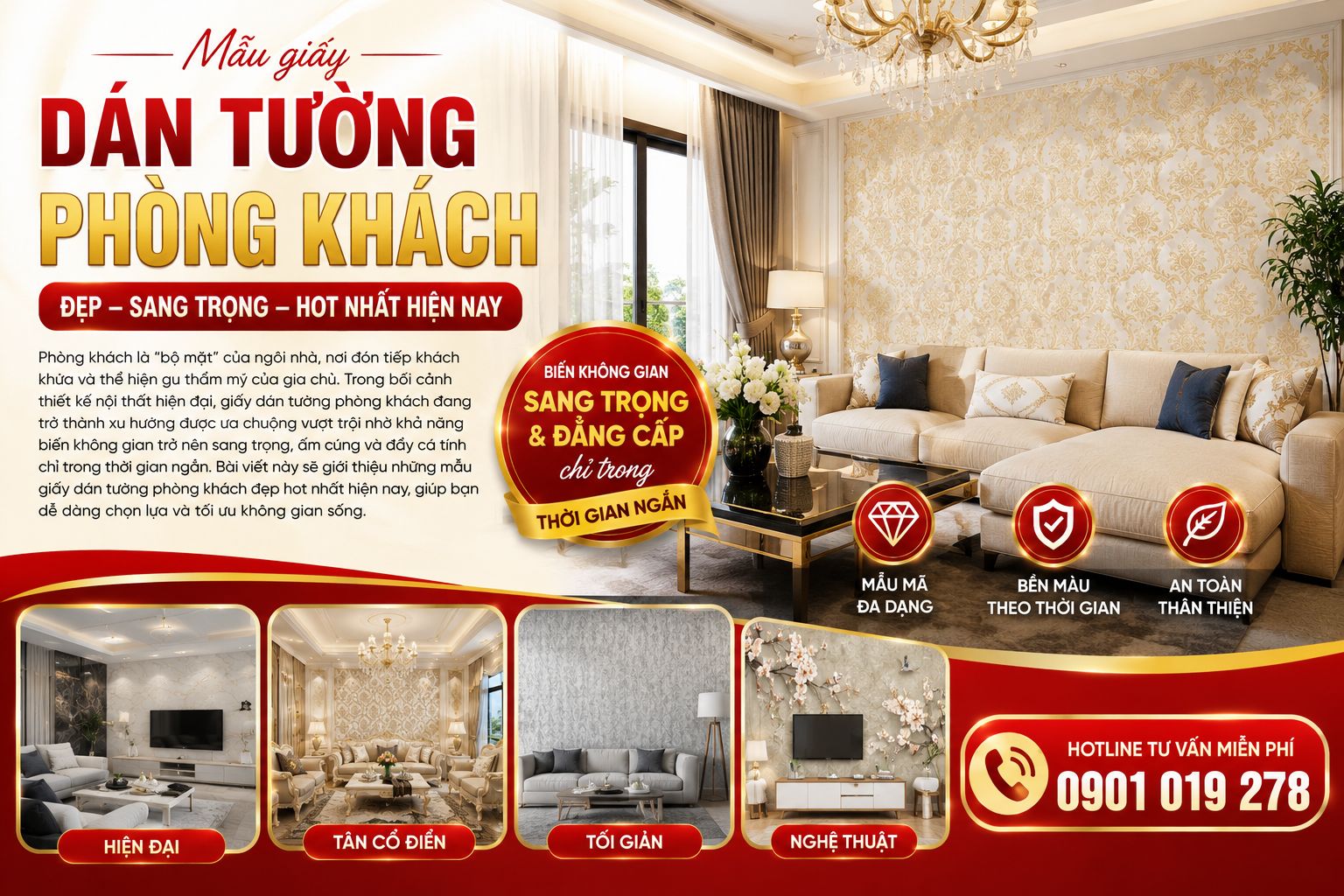 mẫu giấy dán tường phòng khách đẹp nhất hiện nay 