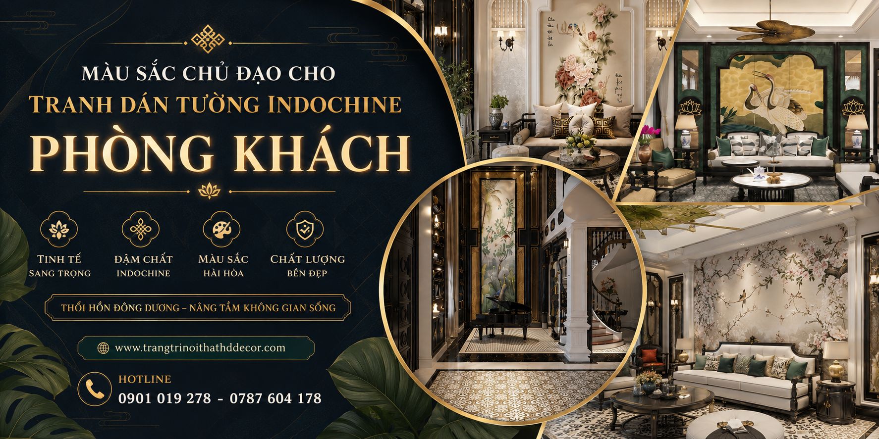 màu sắc tranh dán tường indochine phòng khách