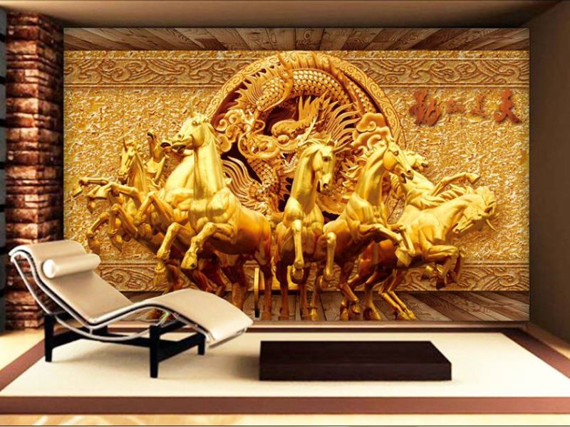 tranh dán tường mã đáo thành công cho phòng khách 