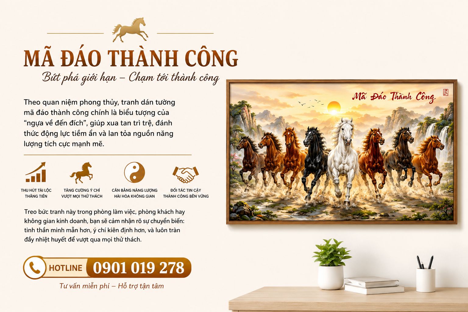 mẫu tranh dán tường mã đáo thành công đẹp nhất hiện nay