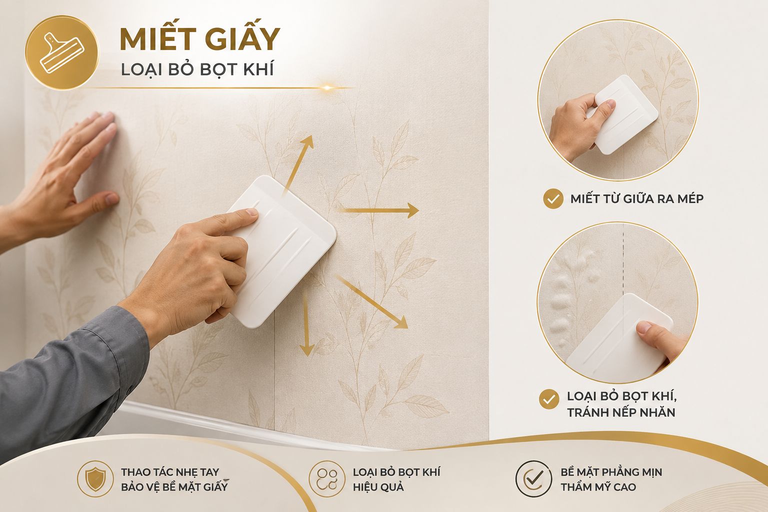 miết giấy dán tường và loại bỏ bọt khí