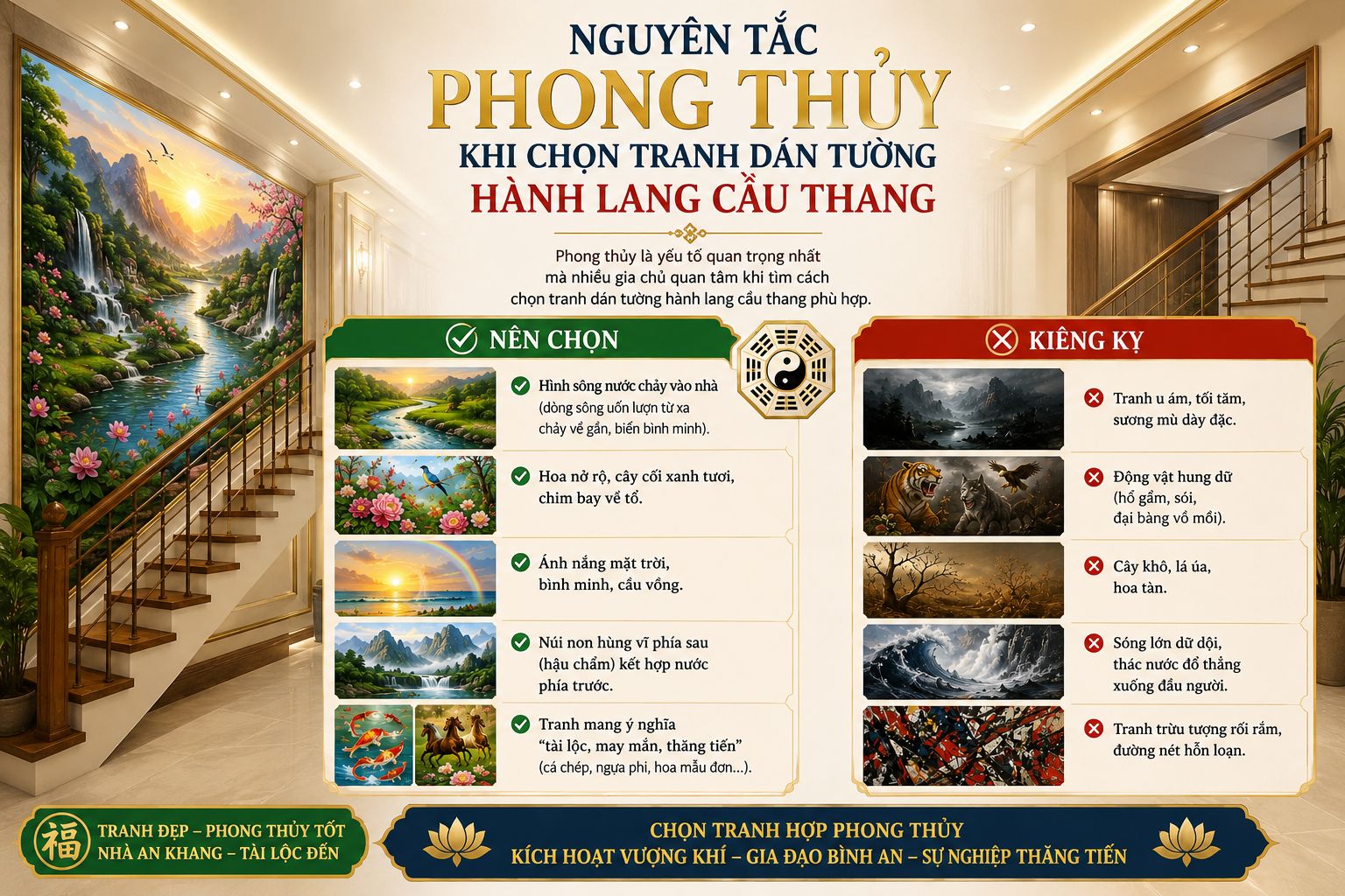 nguyên tắc phong thủy khi chọn tranh dán tường cho hành lang - cầu thang