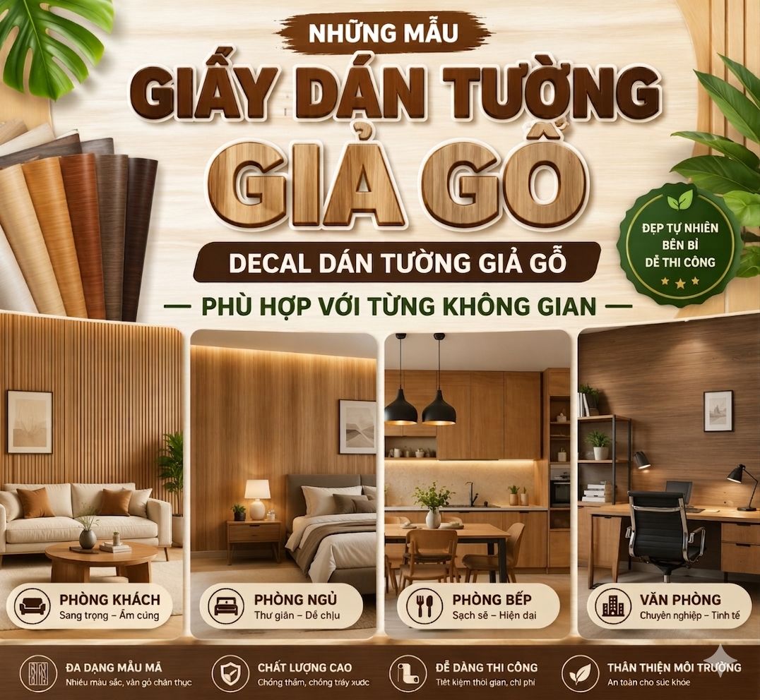 những mẫu giấy dán tường giả gỗ phù hợp với từng không gian