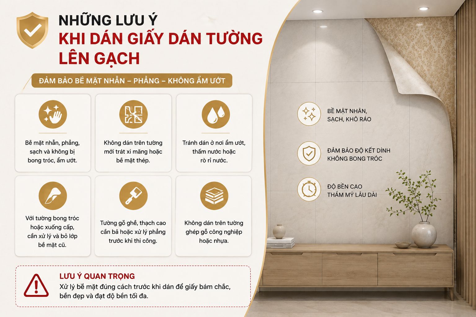 những lưu ý khi dán giấy dán tường lên gạch 