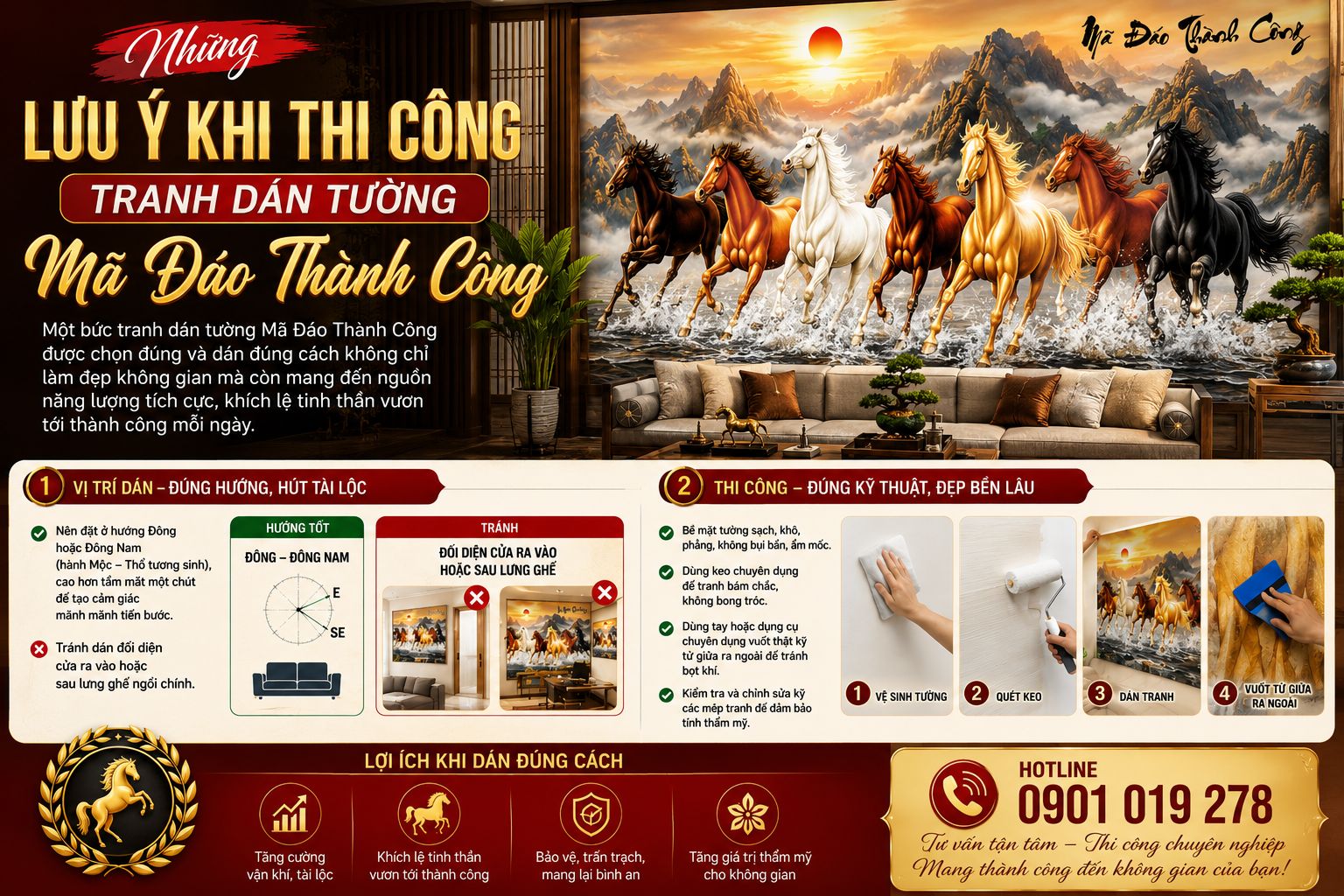 những lưu ý khi thi công tranh dán tường mã đáo thành công 