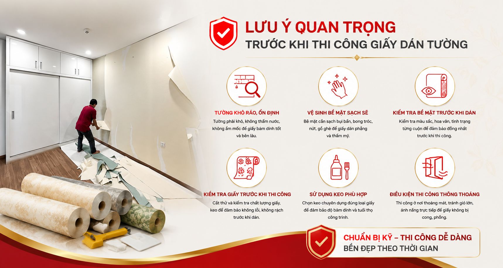 những lưu ý khi thi công giấy dán tường