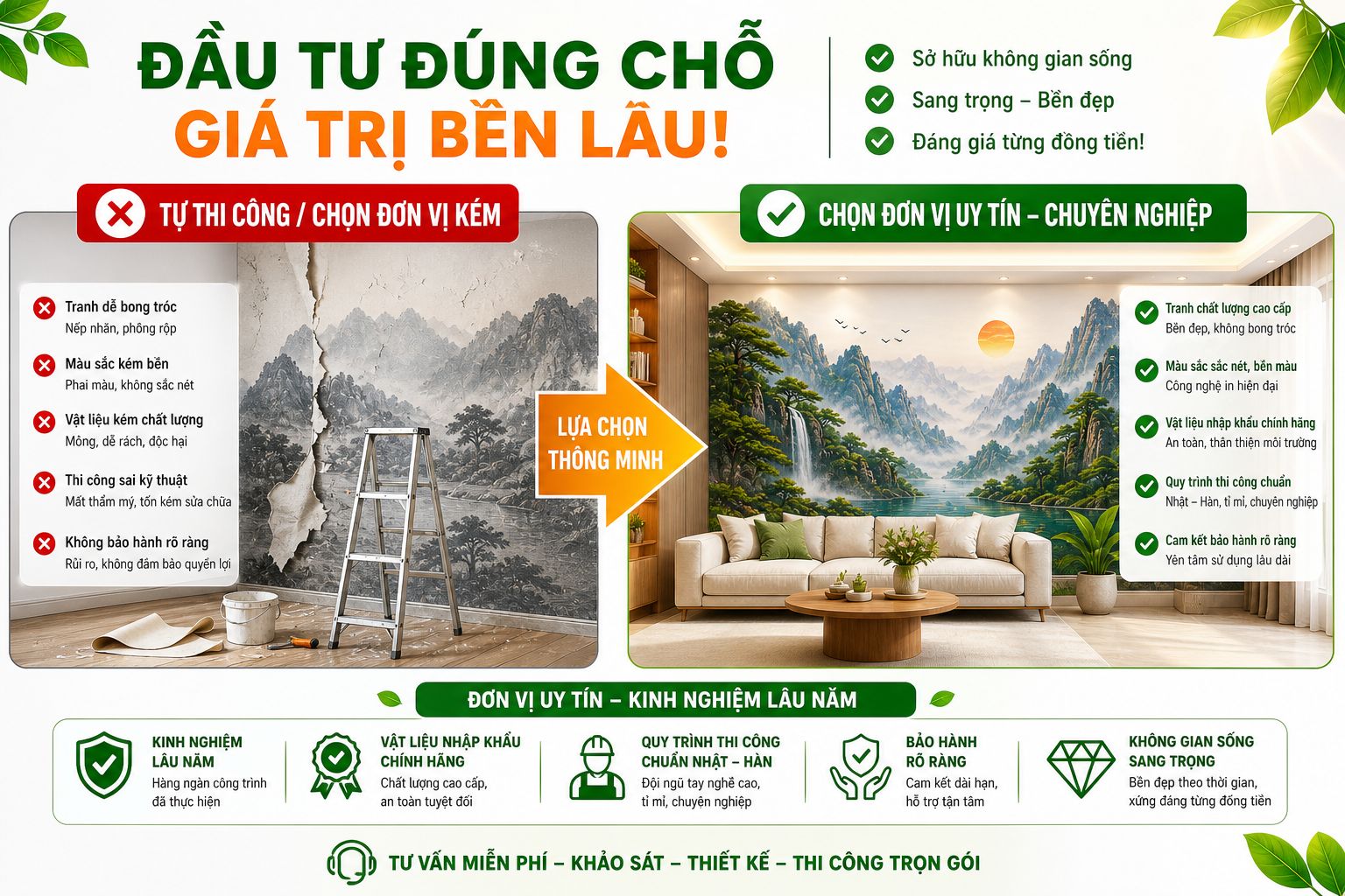 những sai lầm khi tự thi công tranh dán tường